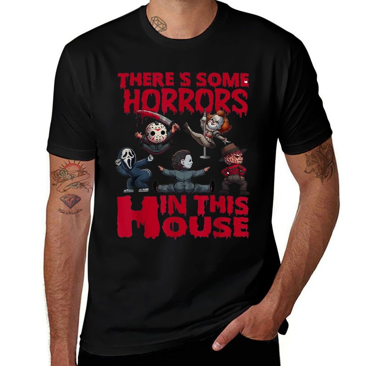 Theres Some Horrors In This House Funny Horror Characters Graphic-printed T-Shirt
