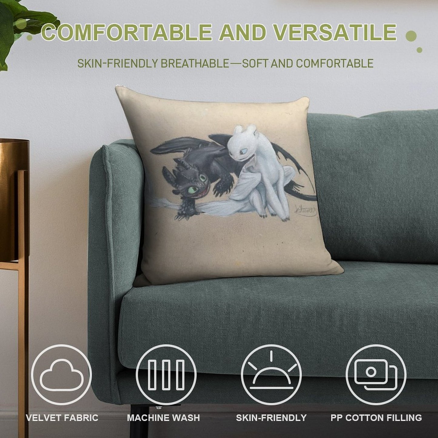 Toothless And Lightfury Soft Skin-Friendly Throw Pillow