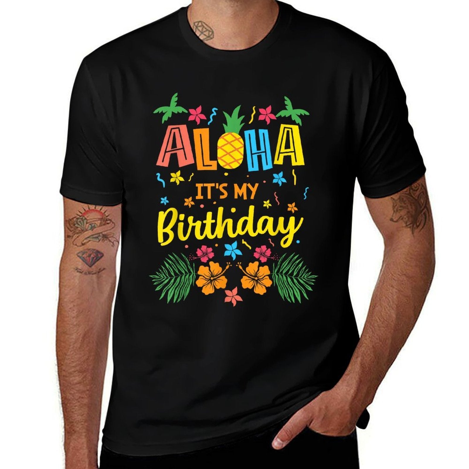 Aloha Its My Birthday Hawaiian Tropical Celebration  Oversized Silhouette T-Shirt