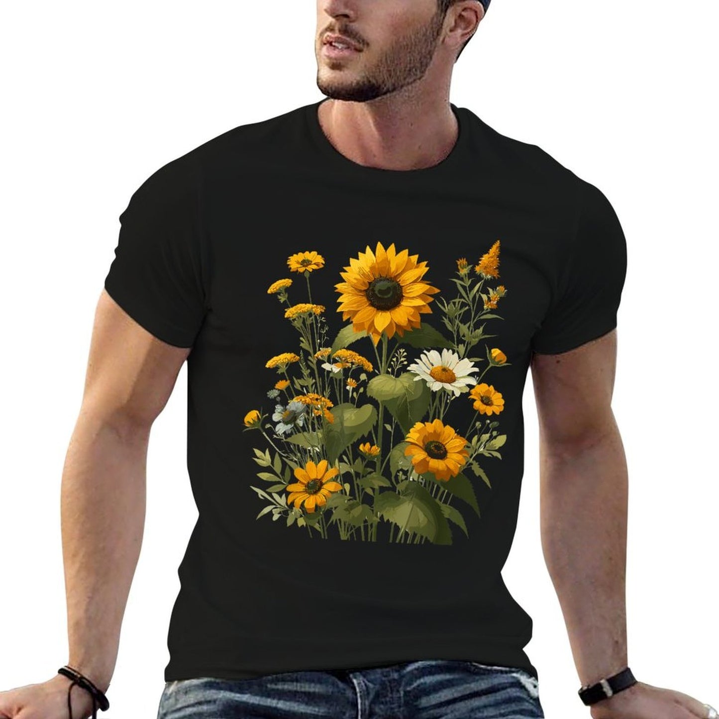 Sunflower Wildflower Botanical Plant Gardening Stretchy T-Shirt