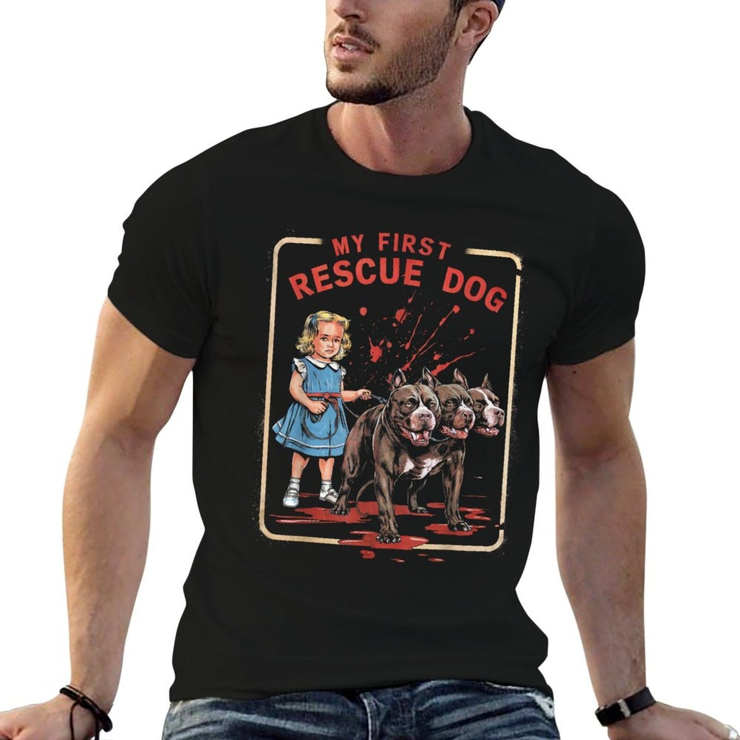 Vintage Horror Movie Lover Retro Halloween Rescue Dog Graphic-printed T-Shirt