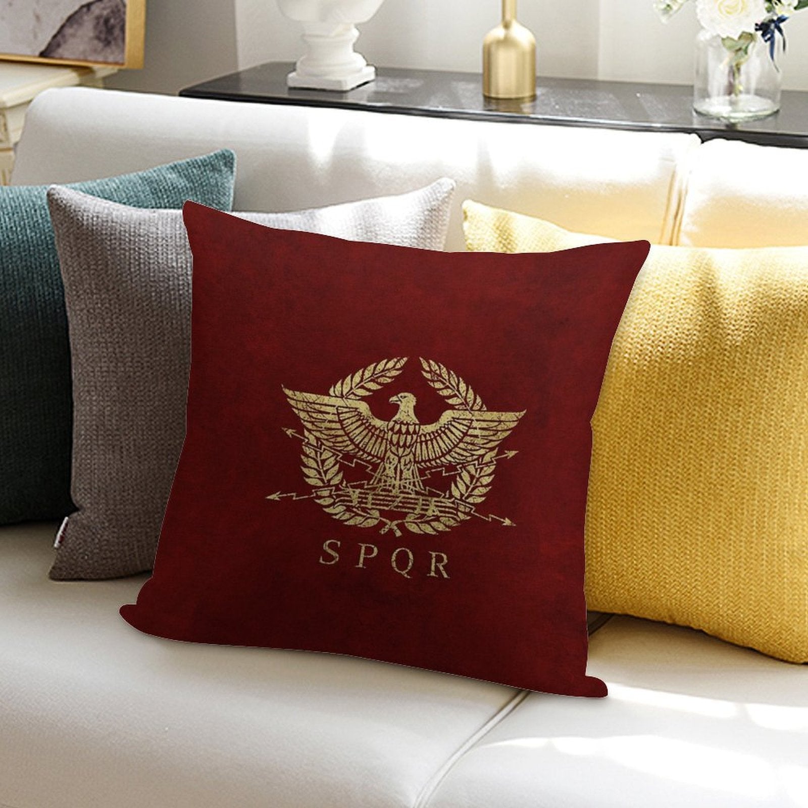 Roman Empire Emblem - Vintage Gold Soft Shrink-Resistant Throw Pillow
