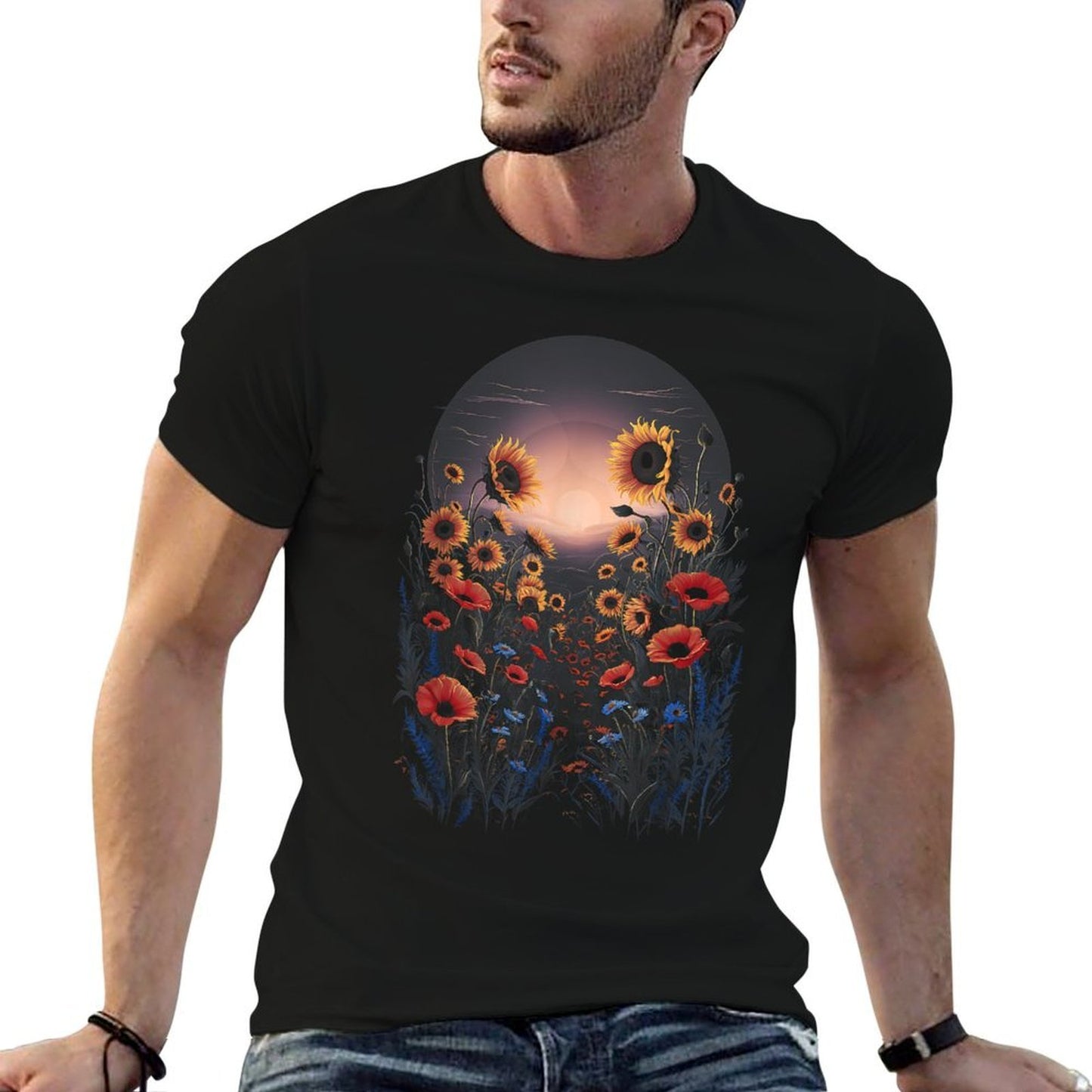 Sunflower Poppy Wildflower Floral Botanical Nature Art Vintage-inspired T-Shirt