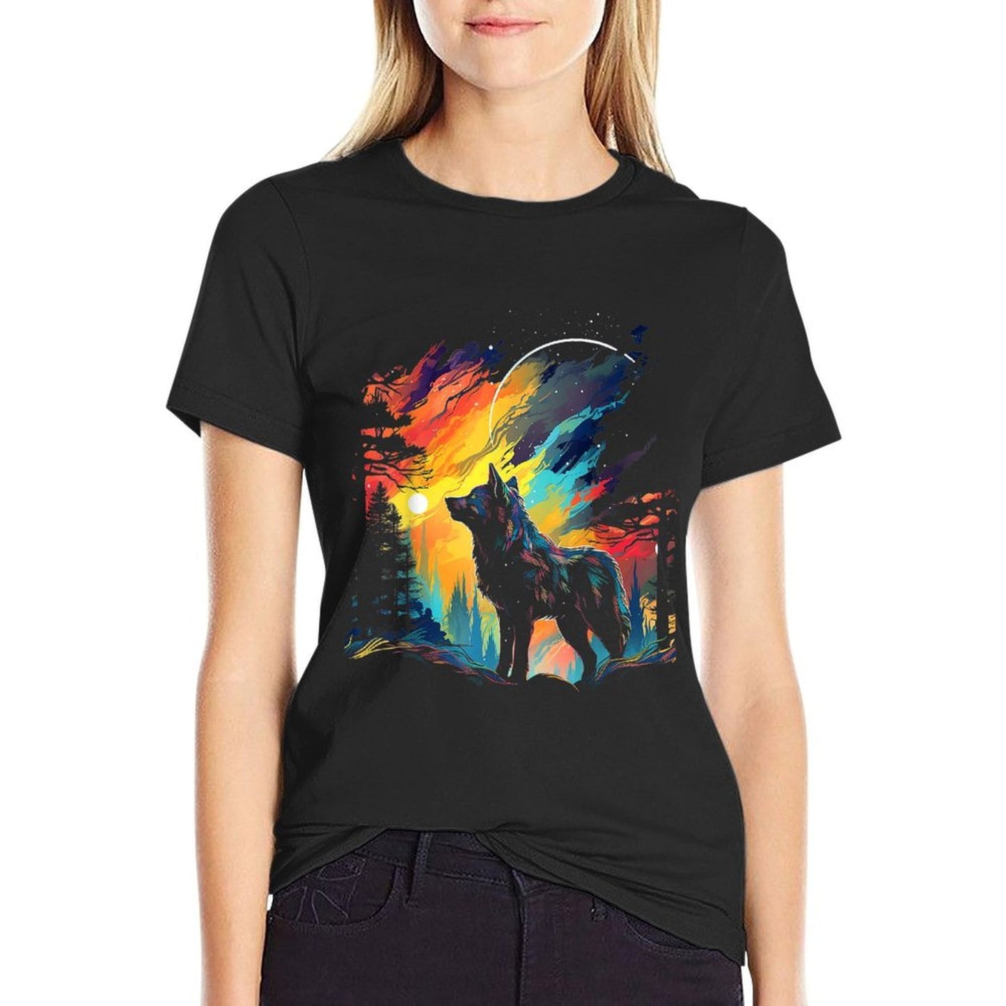 Wolf Nature Art Animal Colorful Abstract Graphic Wolf Easy-care T-Shirt