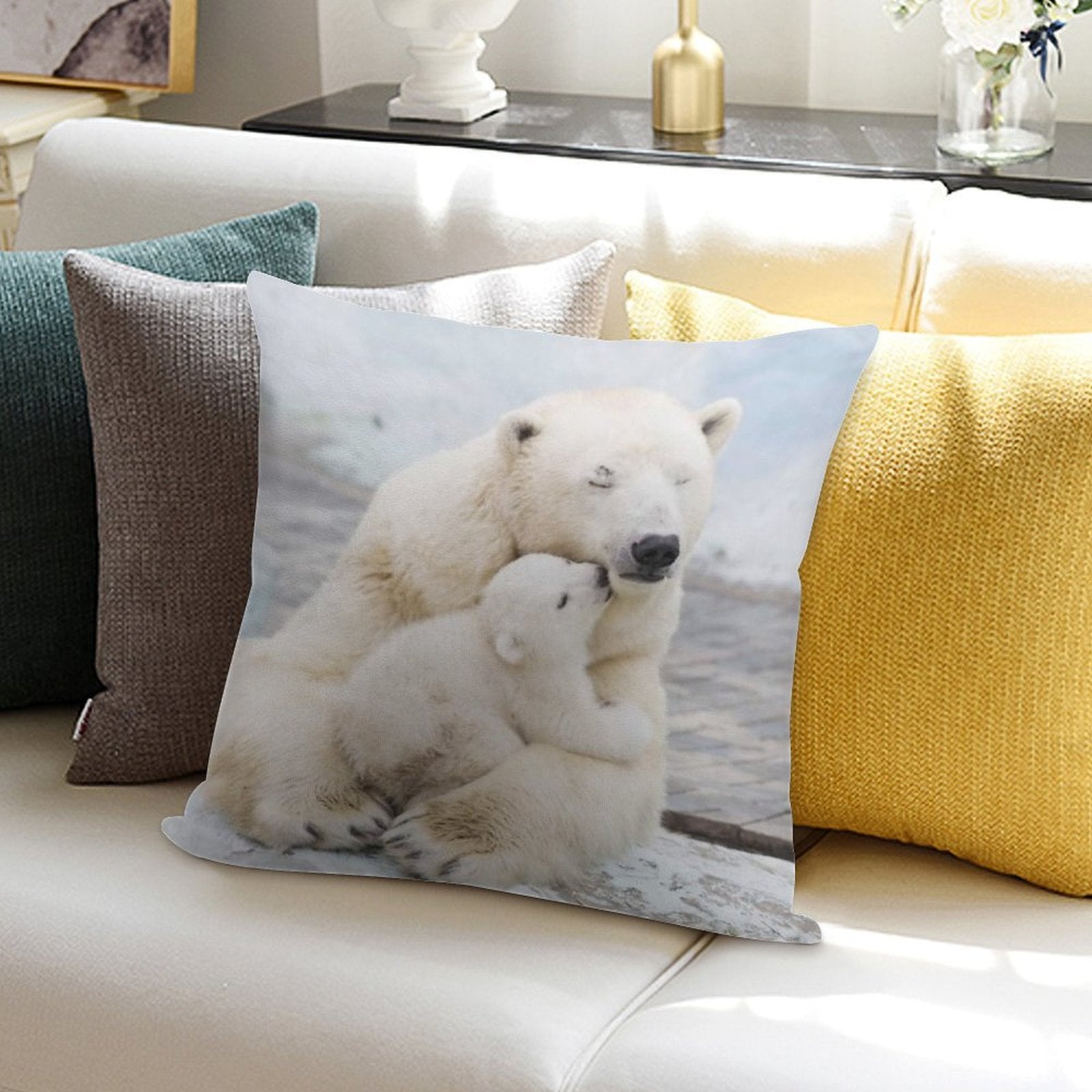 Polar Bear And Baby Soft Fade-Resistant Throw Pillow