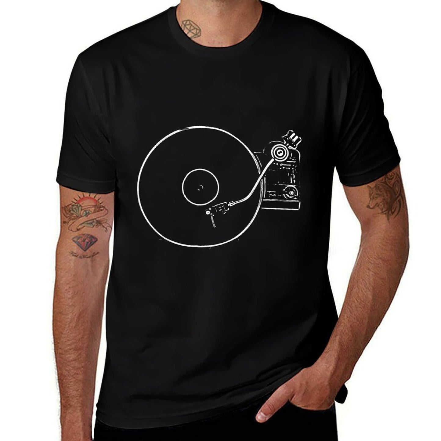 Vinyl Record Player Sketch Drawing Summer-ready Fabric T-Shirt