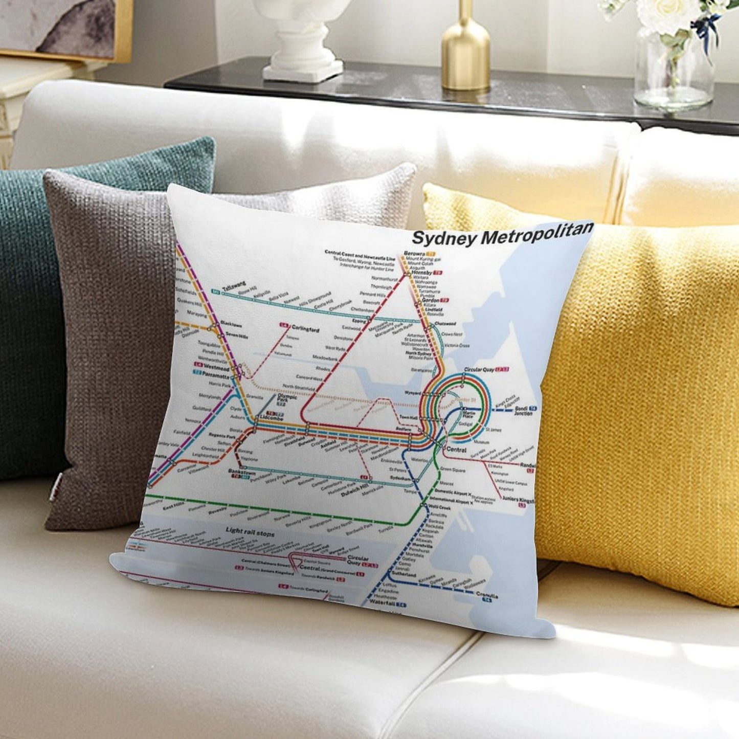 Sydney Trains And Metro Map - 2025 (Light Theme) Soft Style Accent Throw Pillow