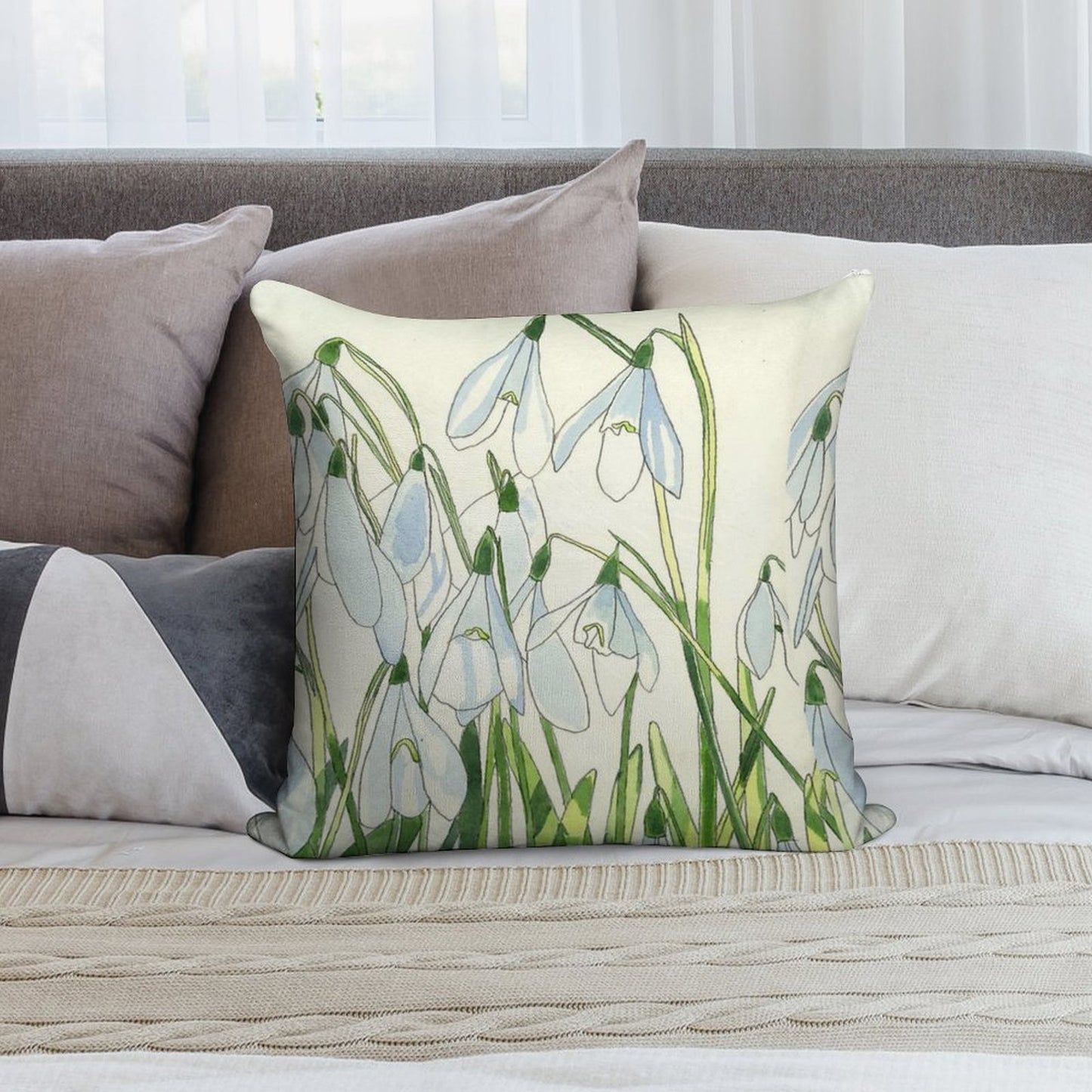 Snowdrops Watercolour Painting Soft Skin-Friendly Throw Pillow