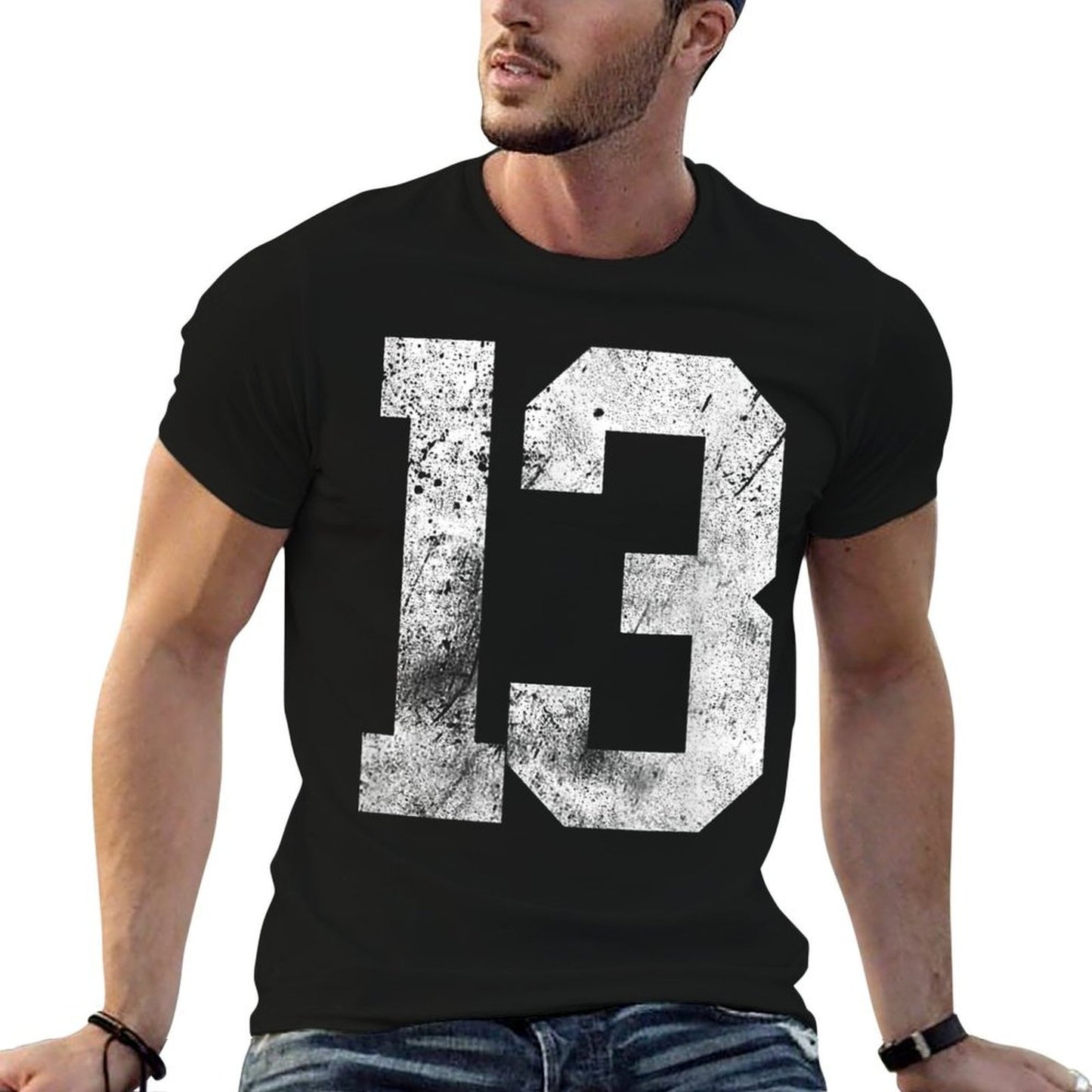13 Cool Distressed Birthday Lucky Number Player 13th Polyester Blend T-Shirt