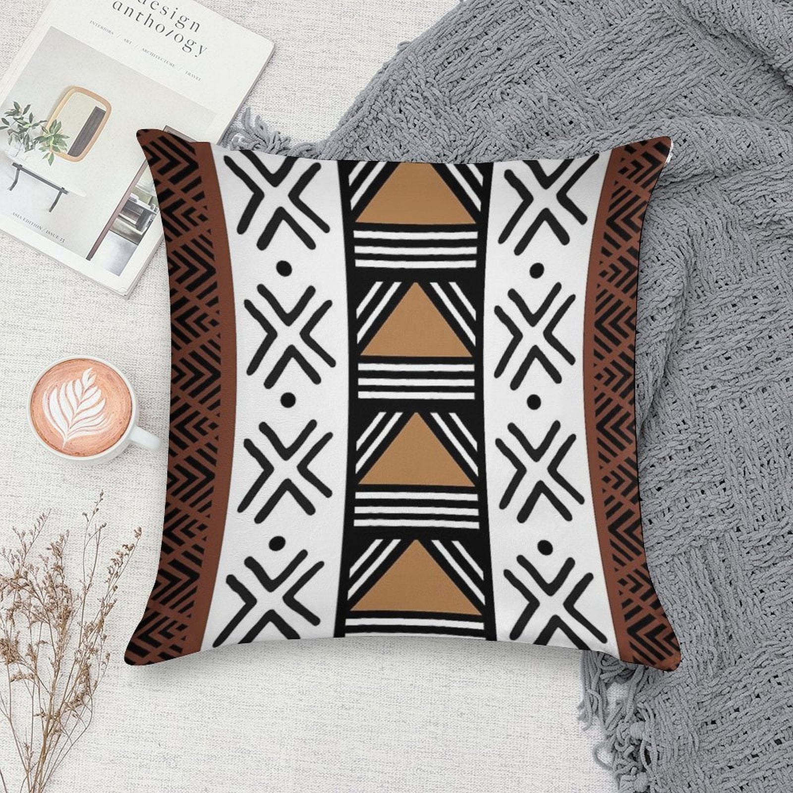African Tribal Bogolan Pattern Soft Bedroom Essential Throw Pillow