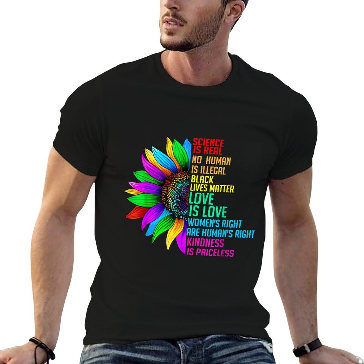 Sunflower Rainbow Science Is Real Black Lives Matter LGBT Durable T-Shirt