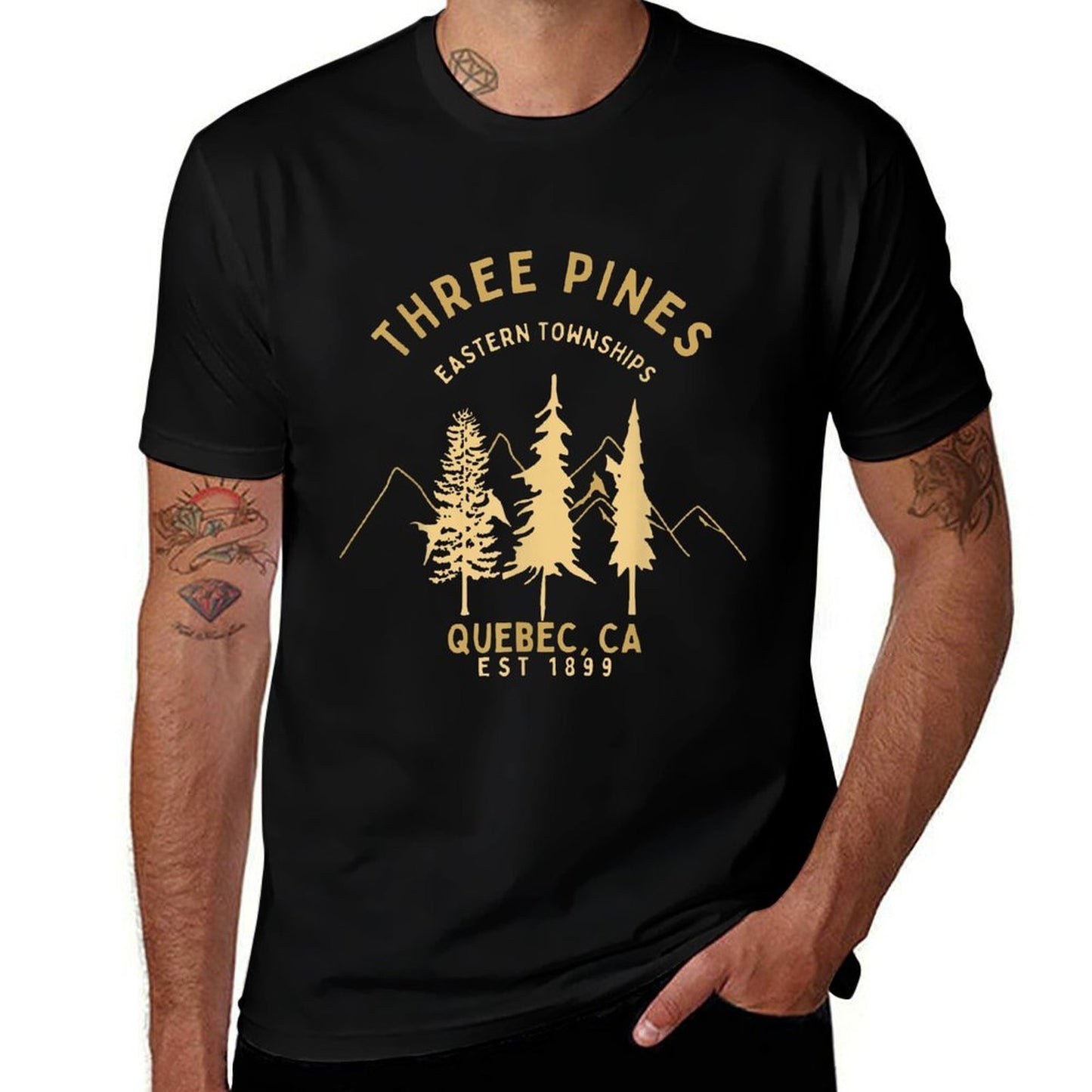 Three Pines Eastern Townships Quebec CA Est 1899  Fade-proof Color T-Shirt