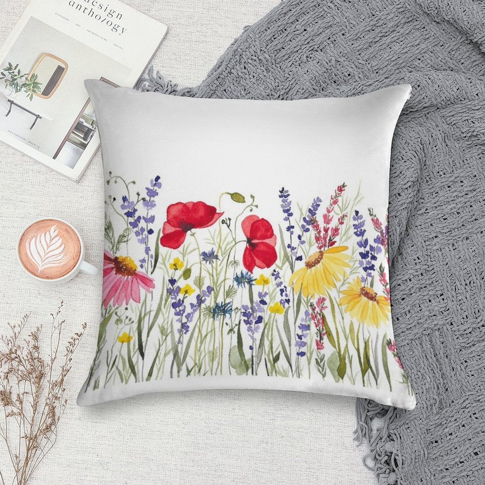 Wildflower Meadow Soft Shrink-Resistant Throw Pillow