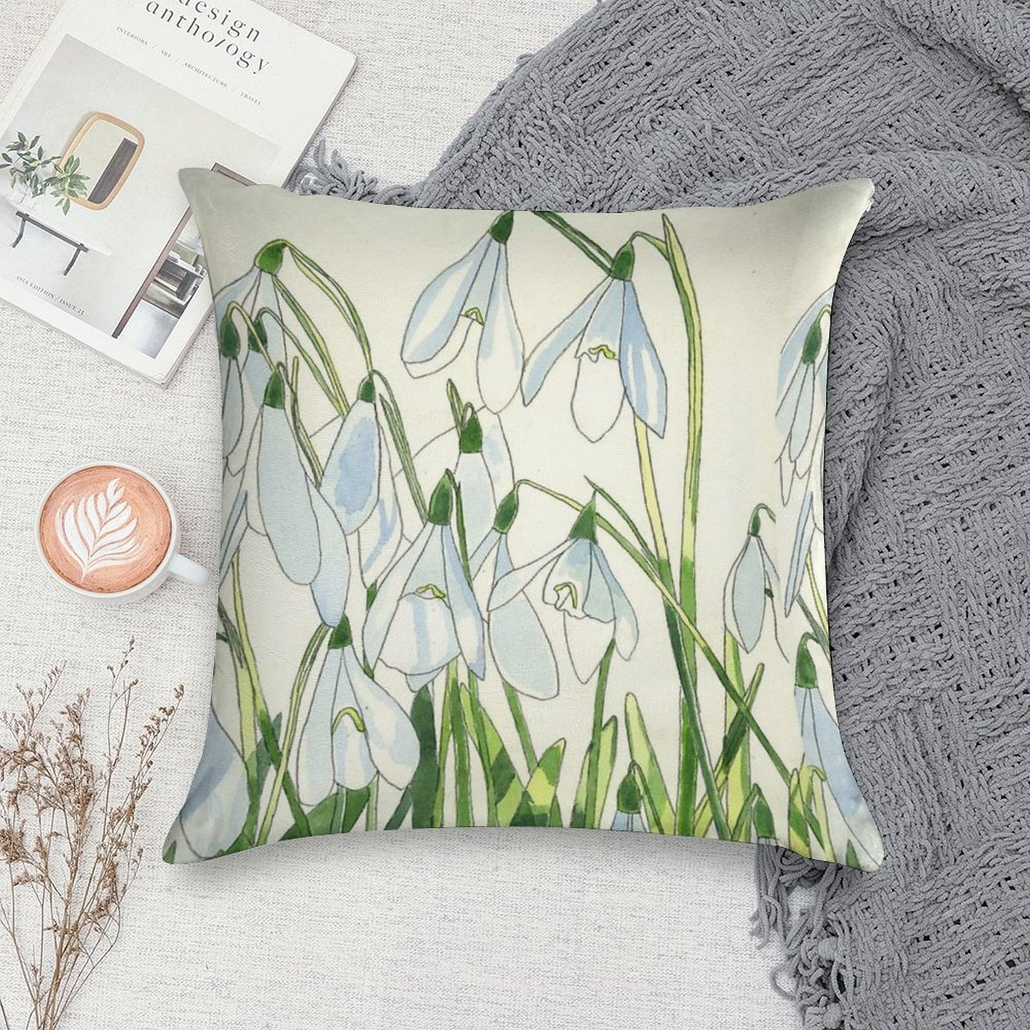 Snowdrops Watercolour Painting Soft Skin-Friendly Throw Pillow