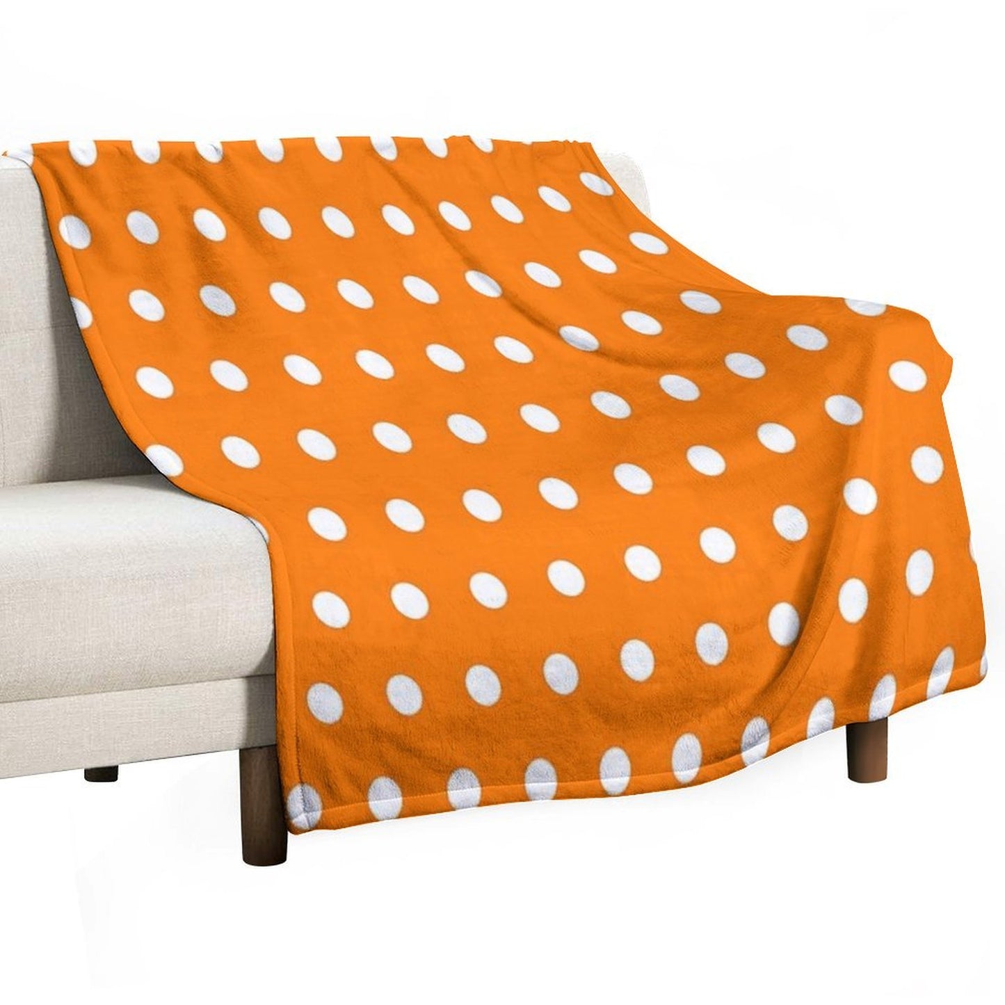 White And Calendula Orange Textured Polka Dot Grid Plush Throw Blanket