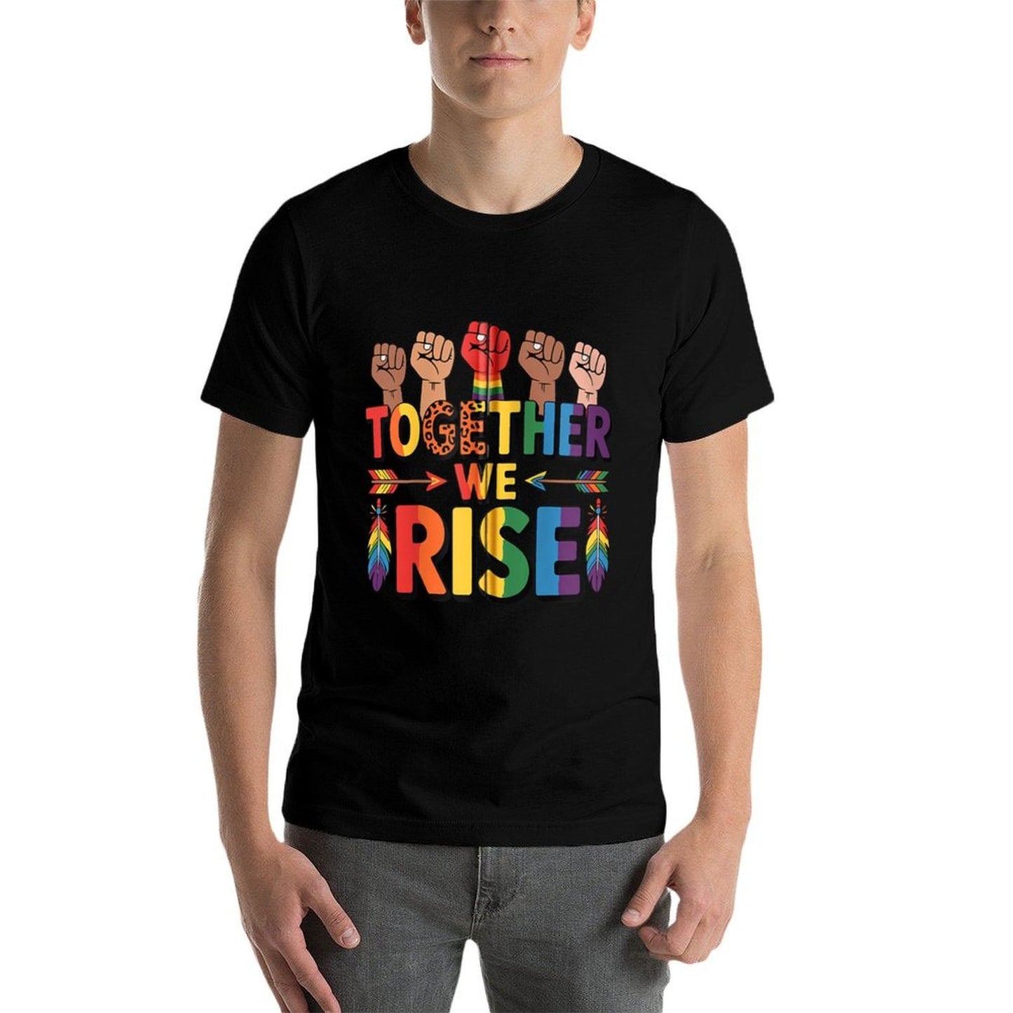 Together We Rise LGBT Pride Rainbow Zip  Fade-proof Color T-Shirt
