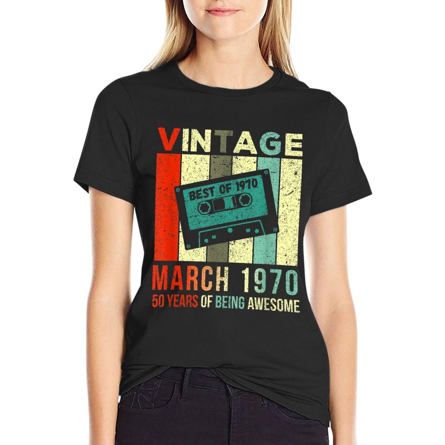 Vintage March 1970 50 Years of Being Awesome 50th Birthday Oversized Silhouette T-Shirt