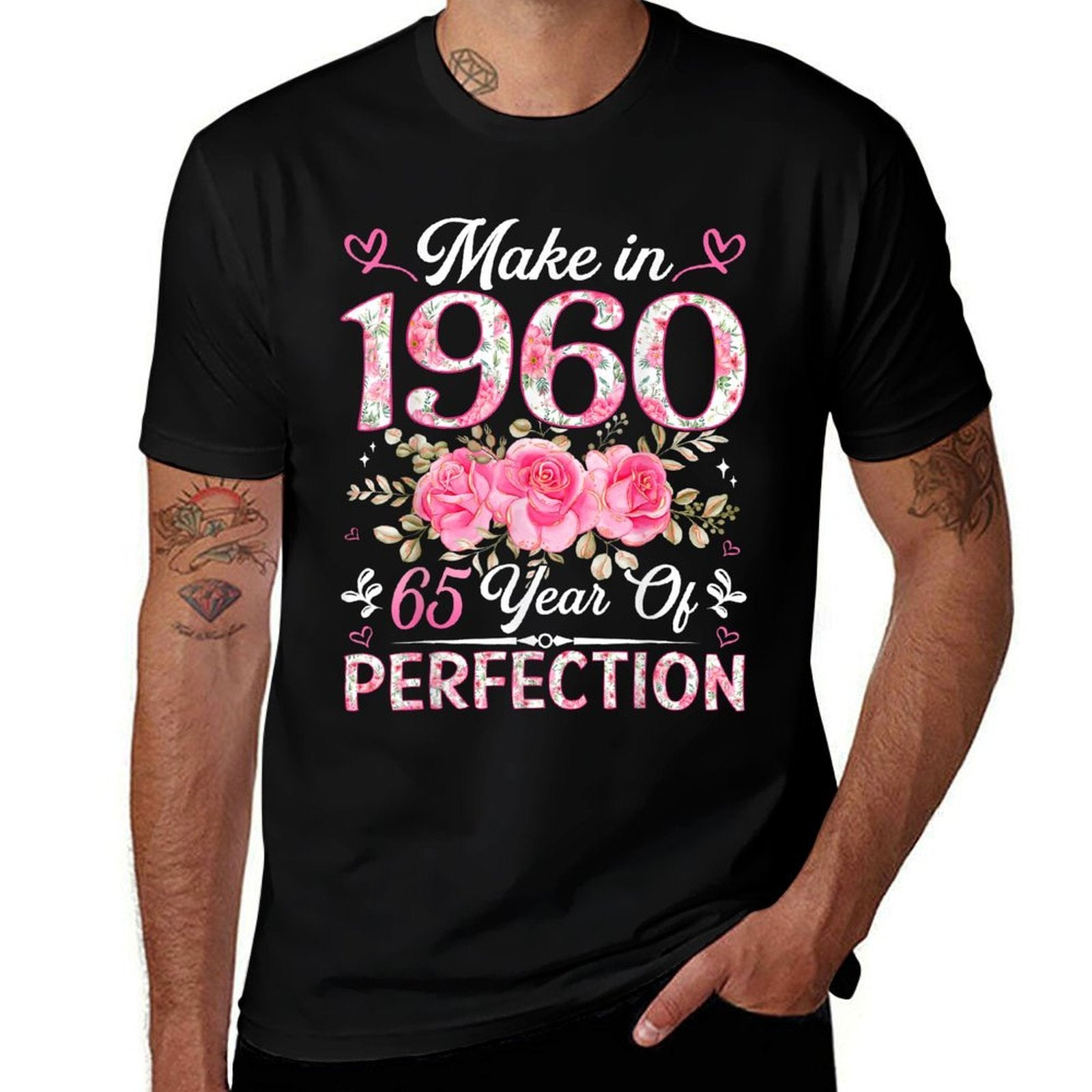 65 Year Old Made In 1960 Floral 65th Birthday Women  Oversized Silhouette T-Shirt