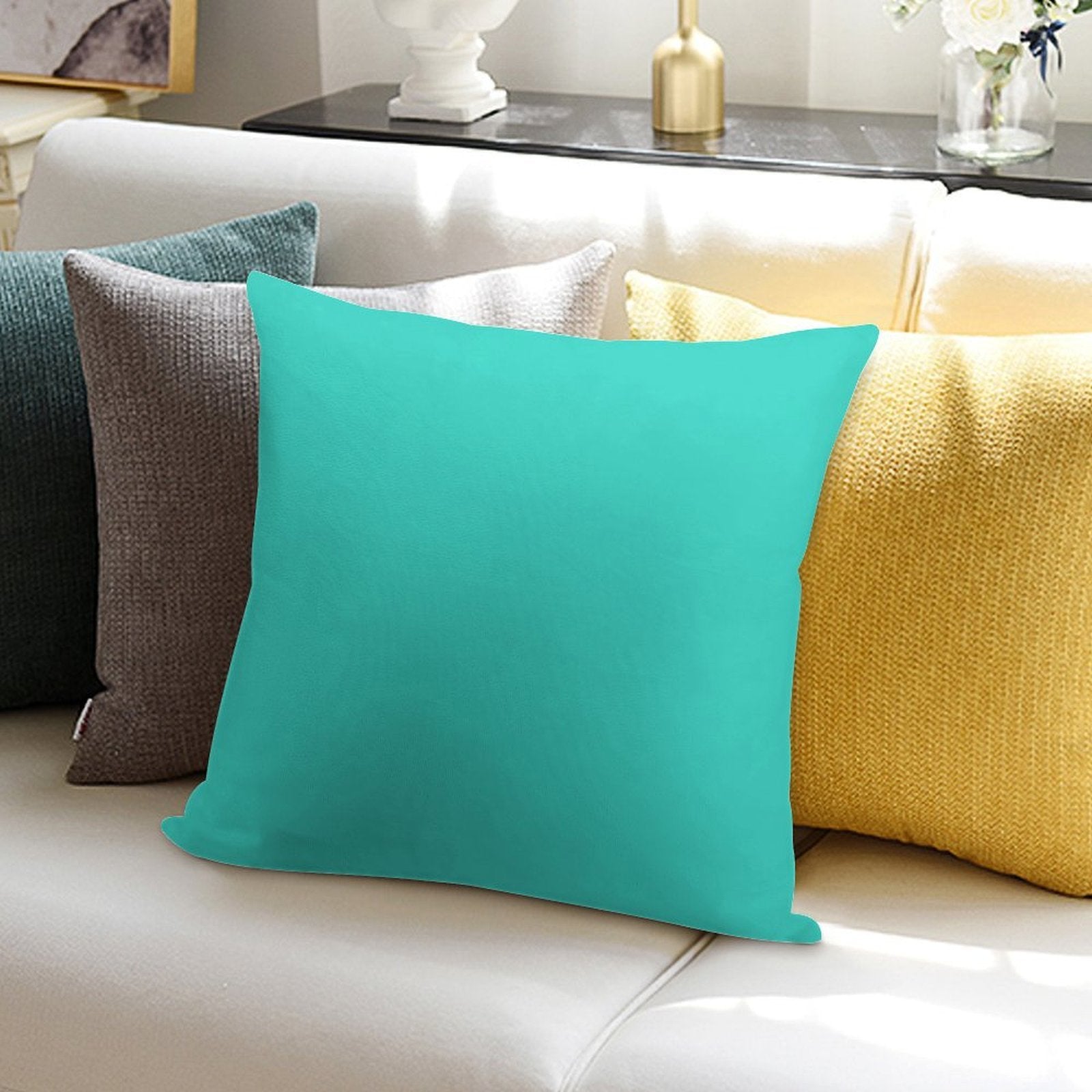 PLAIN TURQUOISE -100 TURQUOISE AND AQUA  AND CYAN SHADES ON OZCUSHIONS ON ALL PRODUCTS Soft Style Accent Throw Pillow