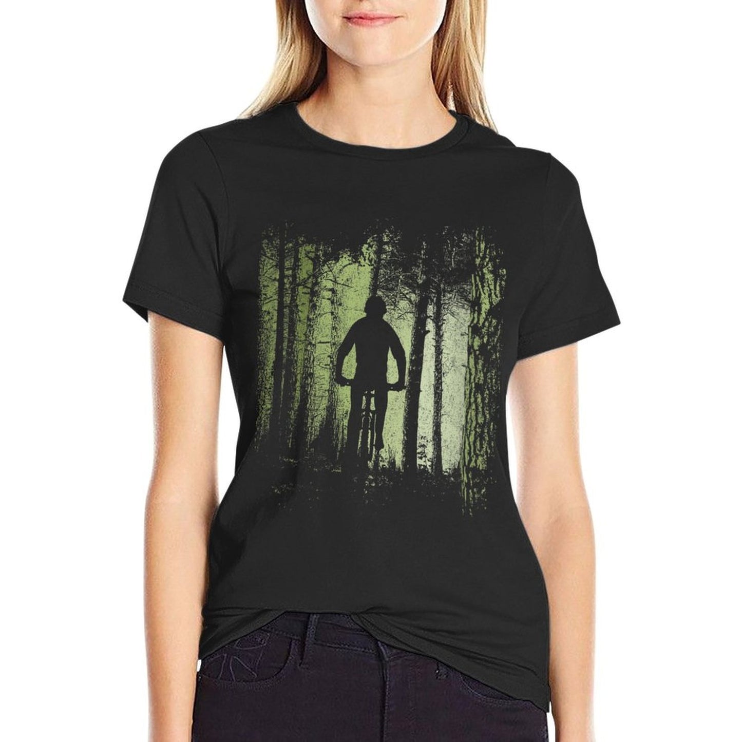 Womens MTB Cyclist Offroad Downhill Twilight Forest Trail Breathable T-Shirt