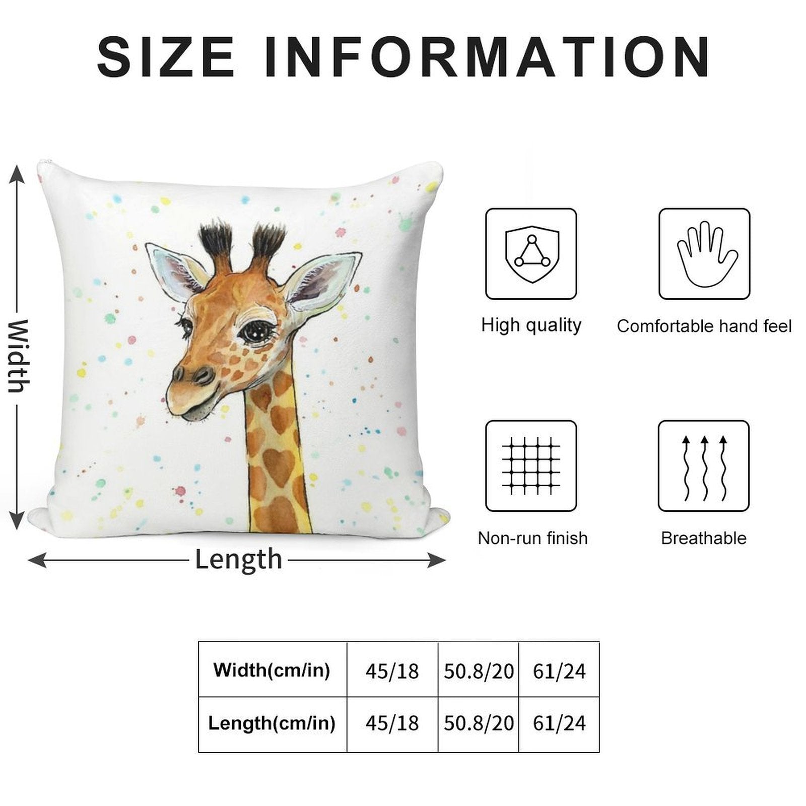 Baby Giraffe with Hearts Watercolor Animal Soft Gift Ready Throw Pillow