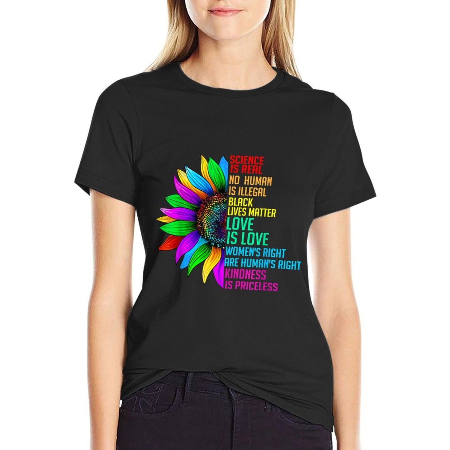Sunflower Rainbow Science Is Real Black Lives Matter LGBT Durable T-Shirt