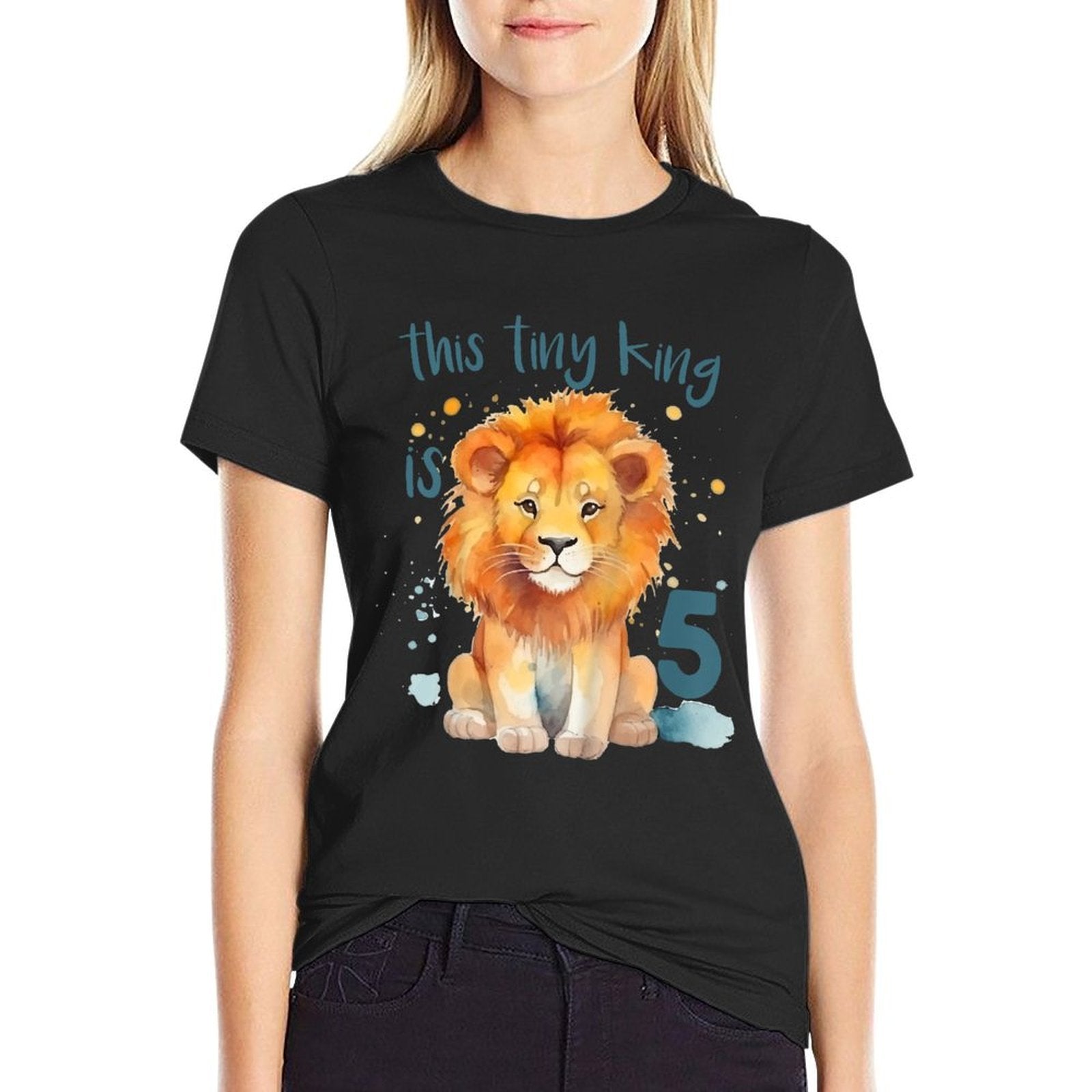 Kids This Tiny King Is 5 Year Old Birthday Boy 5th Birthday Lion  Easy-care T-Shirt