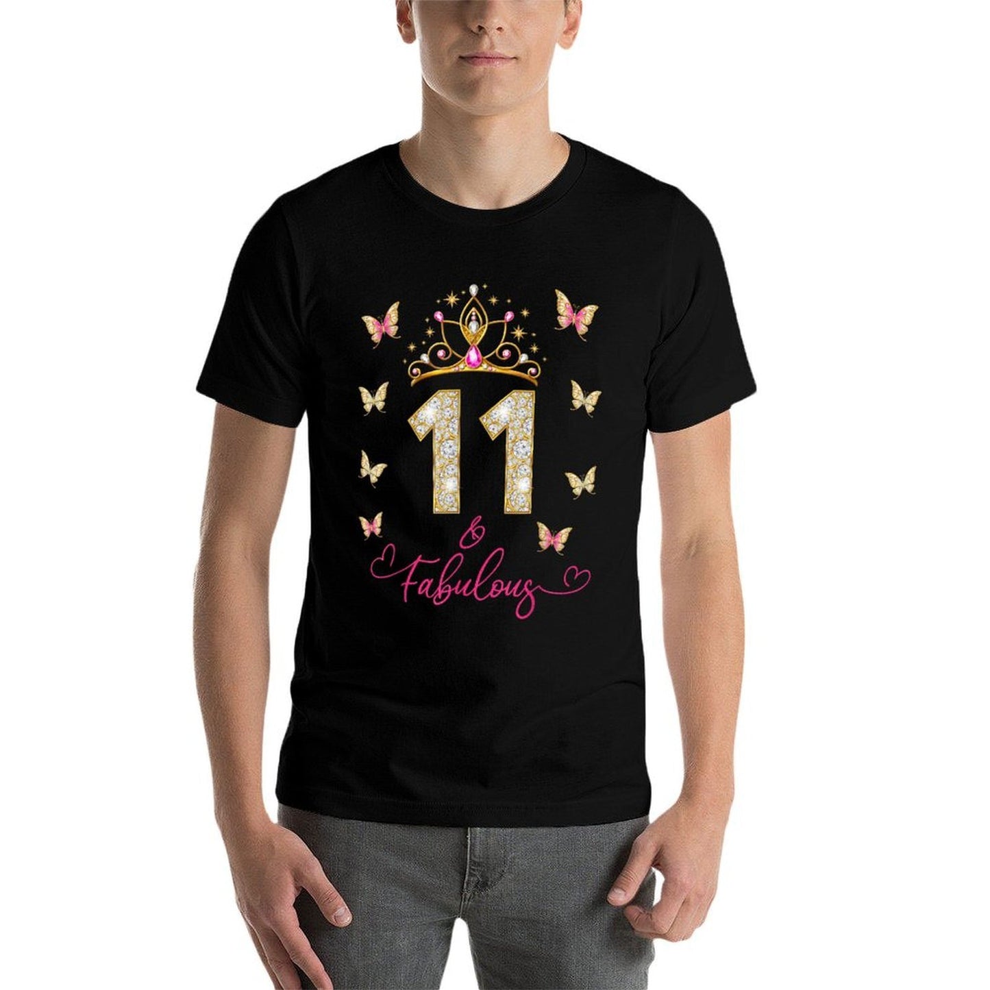 11 And Fabulous, 11 Years Old Girls, 11th Birthday Heathered Texture T-Shirt