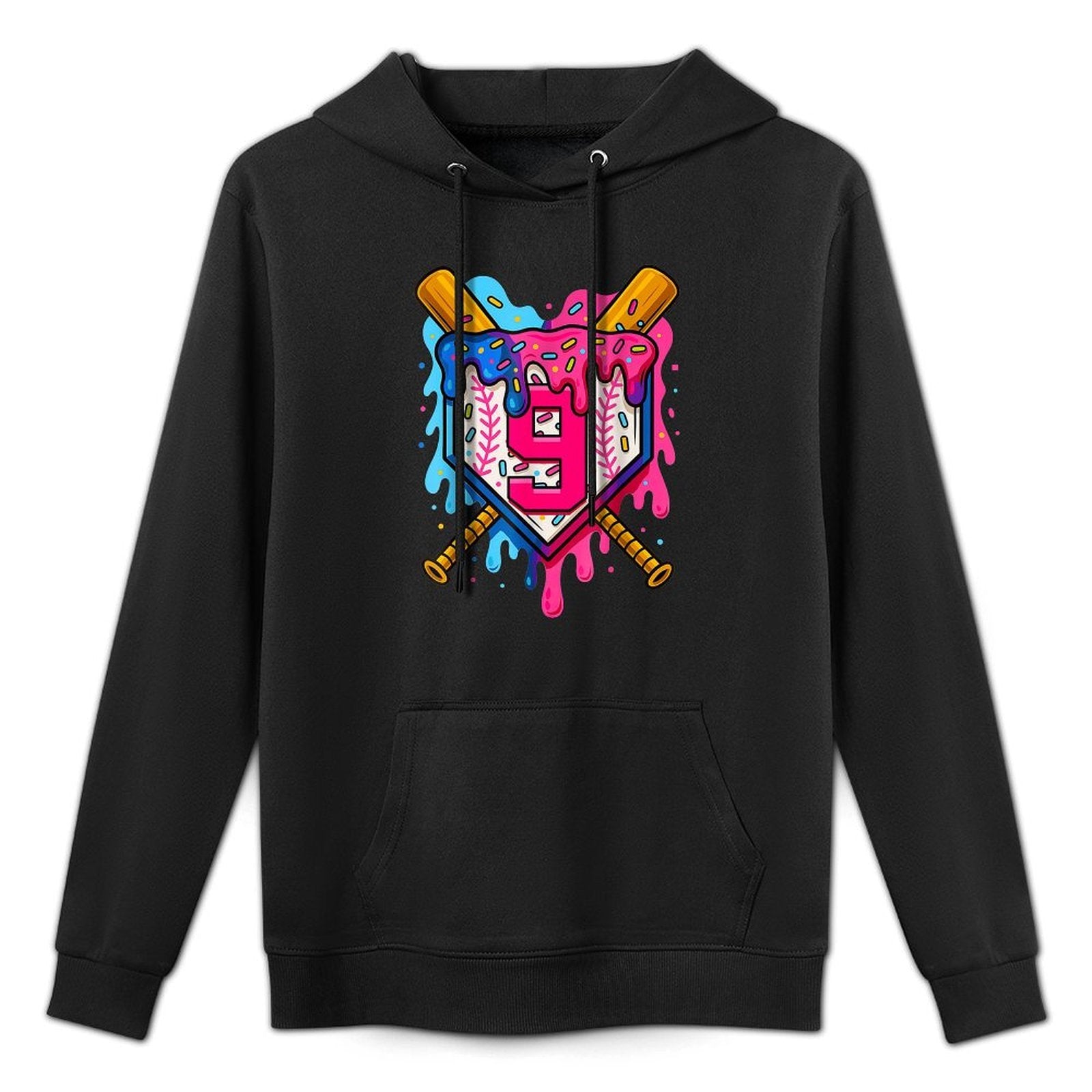 9th Baseball Birthday Ice Cream Drip Boys Girls 9 Years Relaxed Fit Hoodie