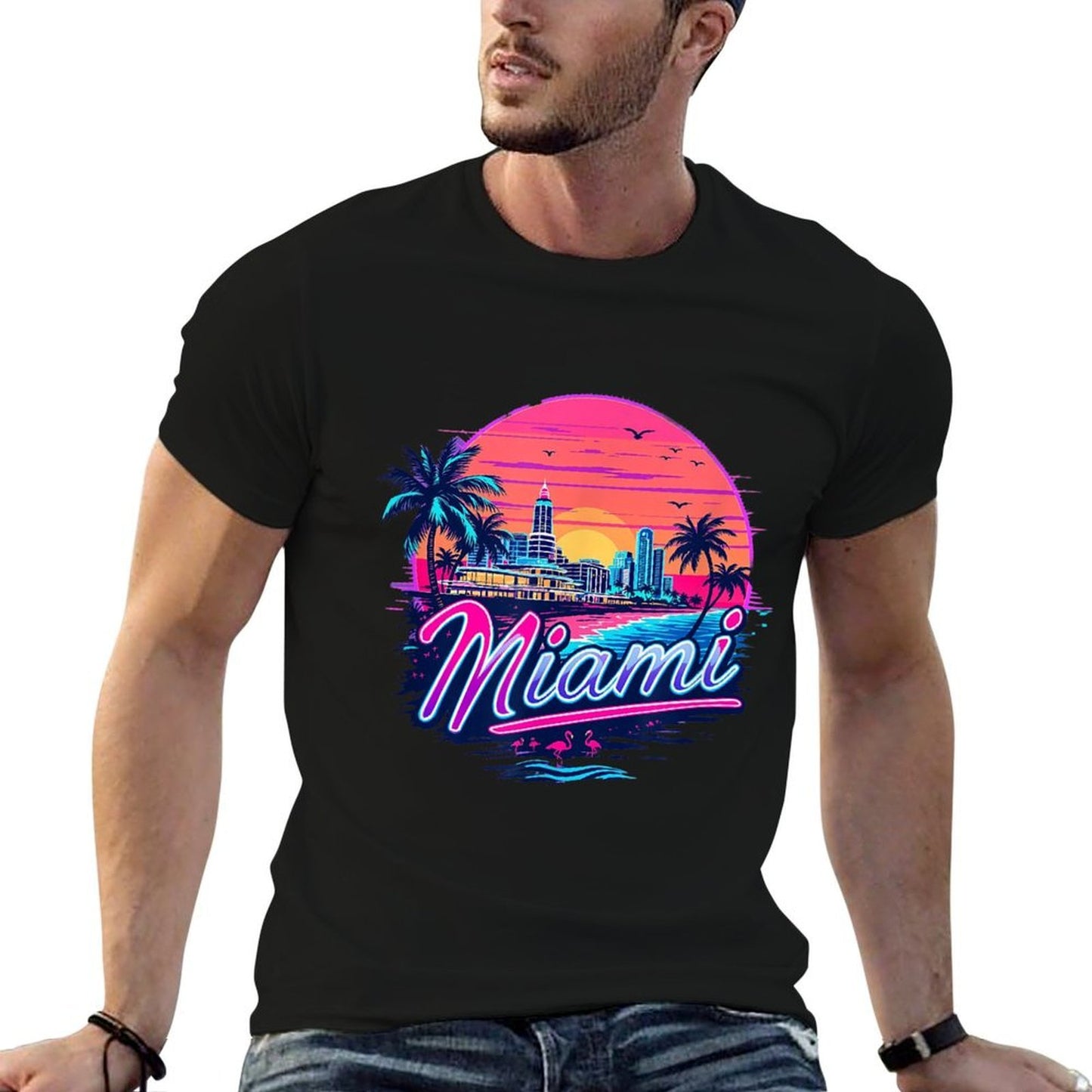Vintage Miami Florida Cityscape Retro Miami Comfortable T-Shirt