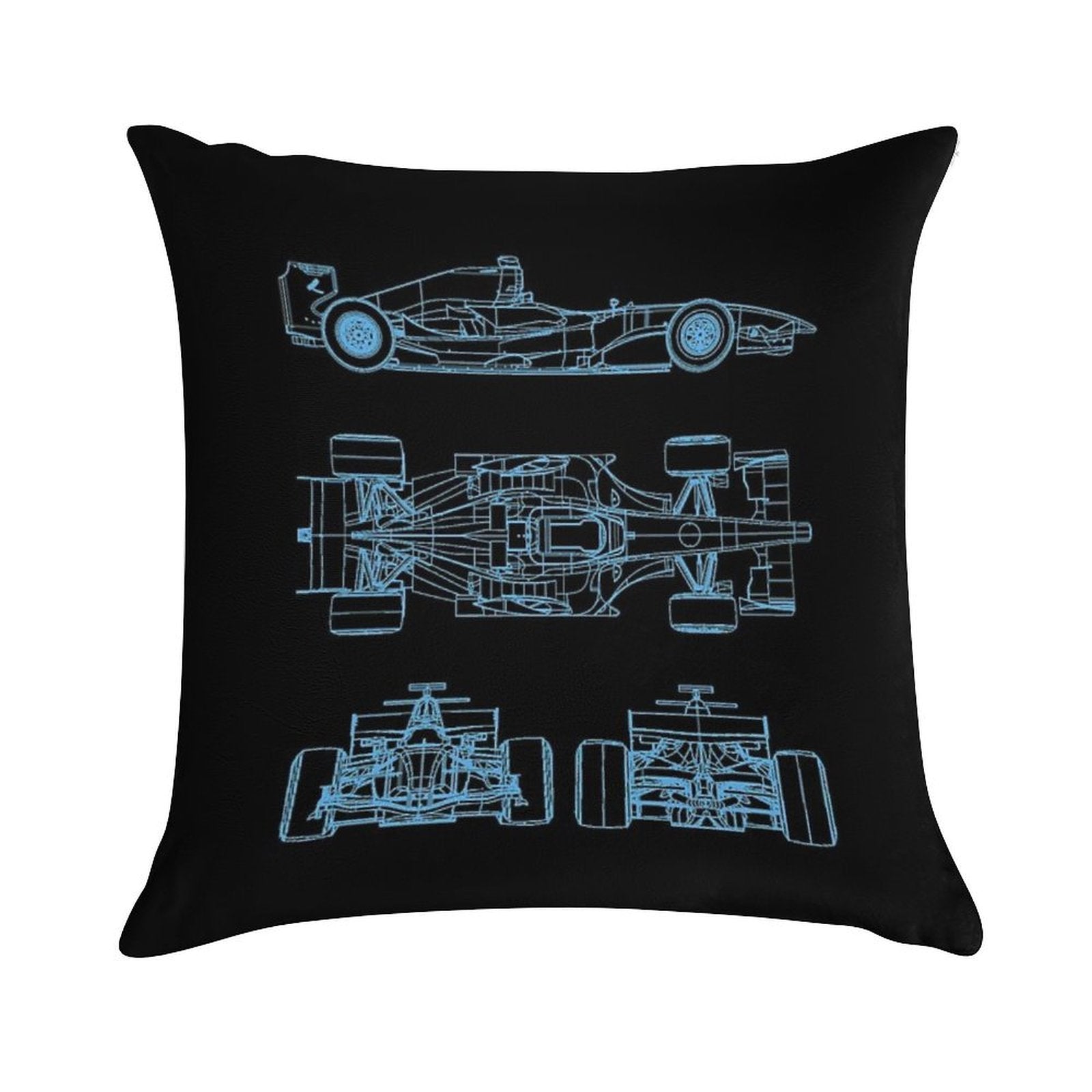 Racing Car Blueprint Project Light Blue Soft Durable Construction Throw Pillow