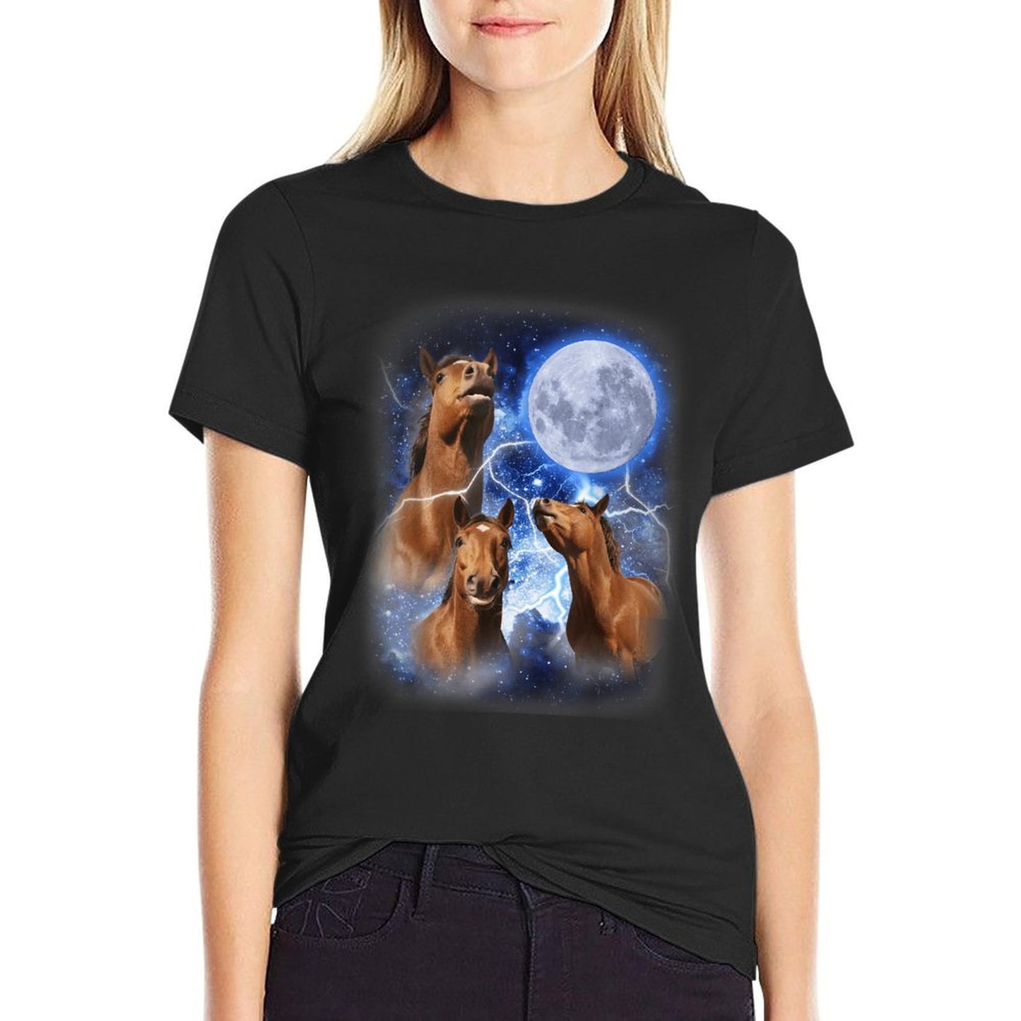 3 Horses Moon Howl at The Moon Majestic Equestrian Mountain Eco-friendly Material T-Shirt