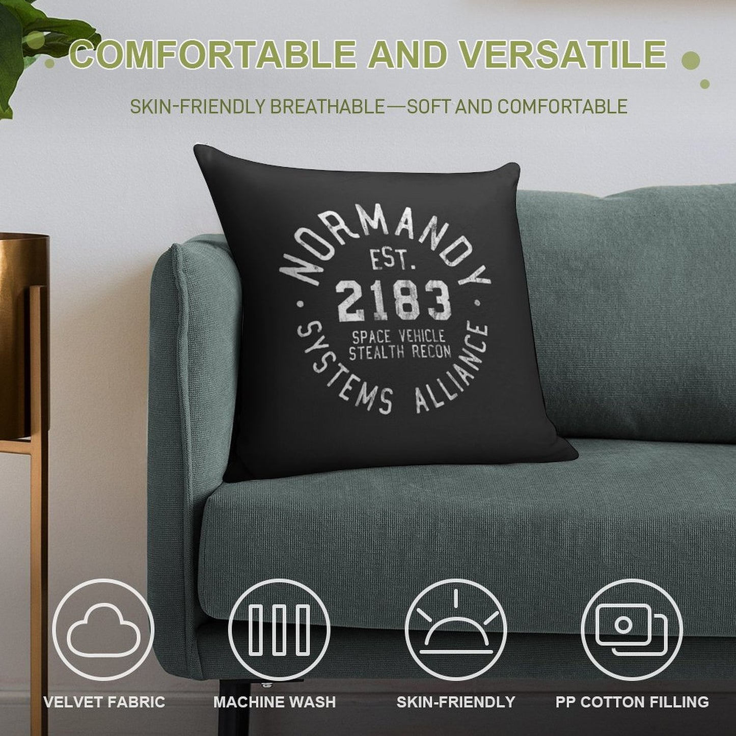 SSV Normandy Athletic Shirt Mass Effect Athletic Style White Print Soft Ultra-Soft Texture Throw Pillow