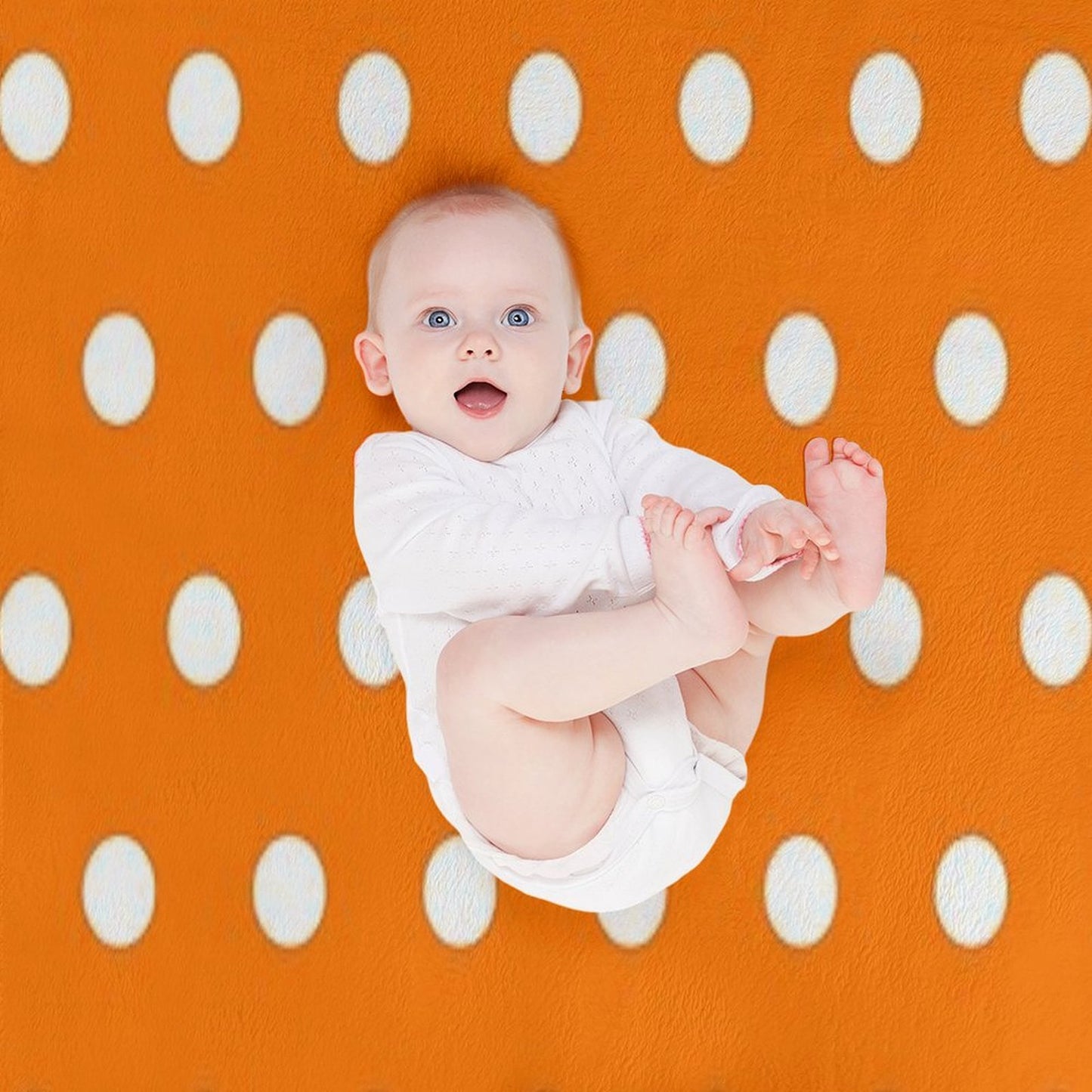 White And Calendula Orange Textured Polka Dot Grid Plush Throw Blanket