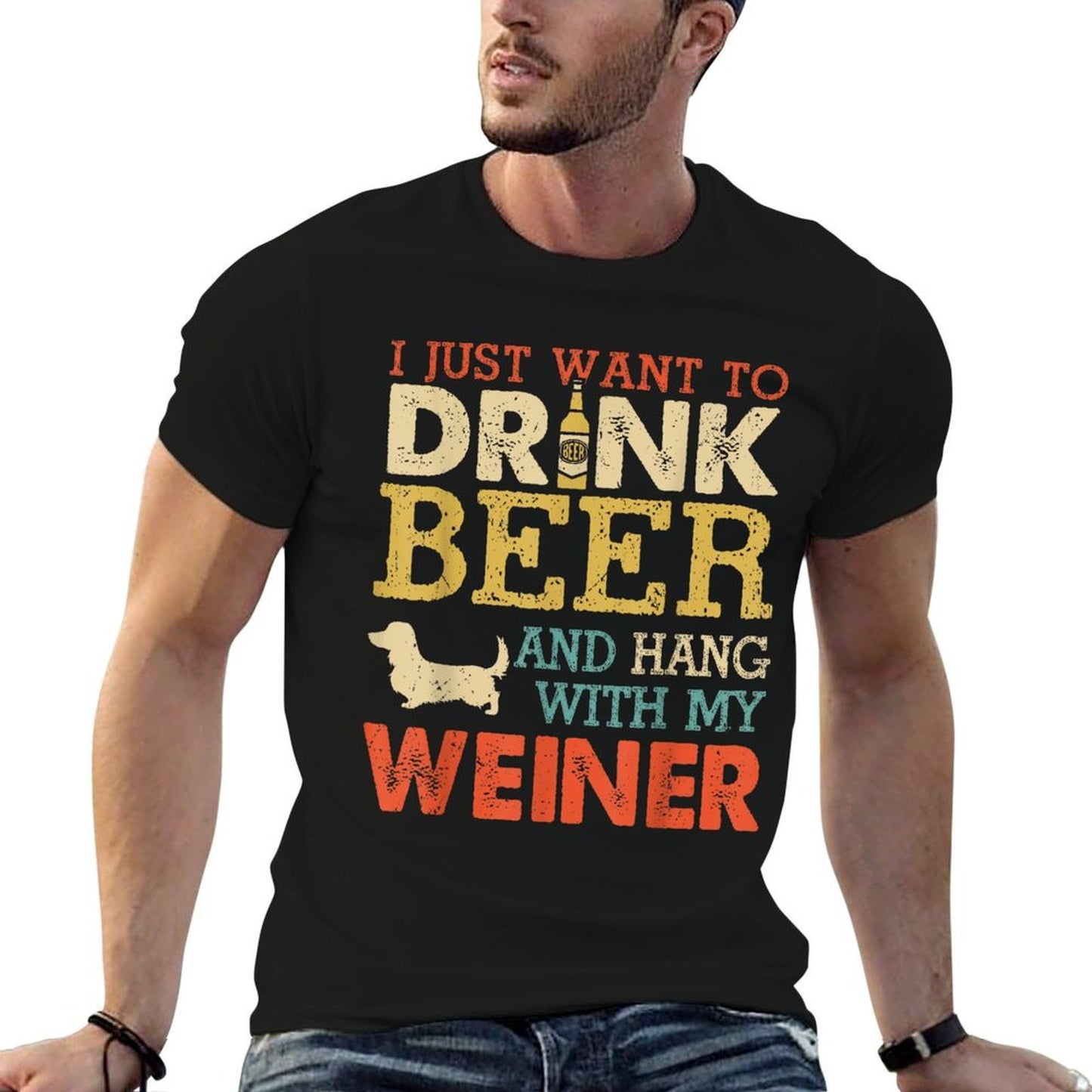 Weiner Dachshund Dad Drink Beer Hang With Dog Funny Vintage for Men Women Slim-fit Cut T-Shirt