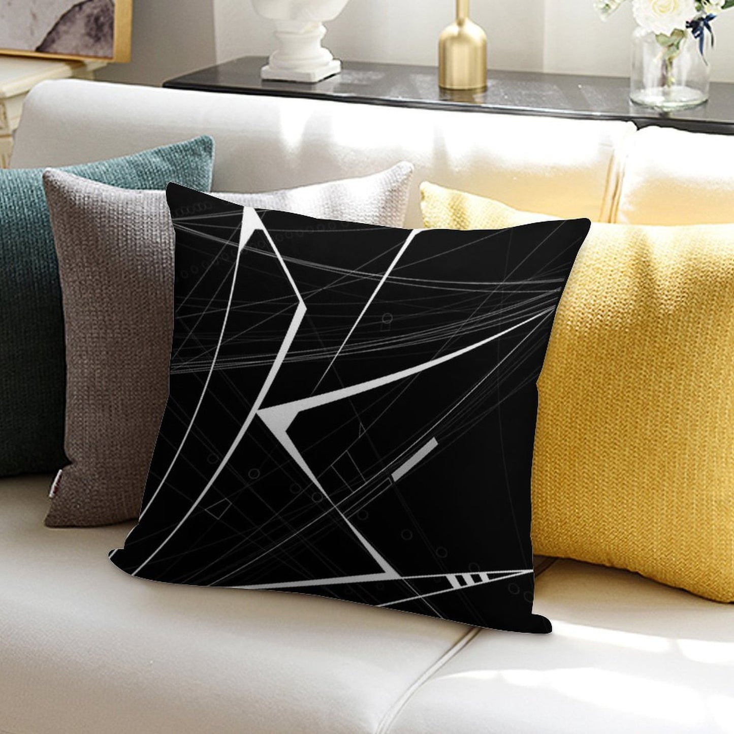 White Abstract Geometric And Perspective Soft Shrink-Resistant Throw Pillow
