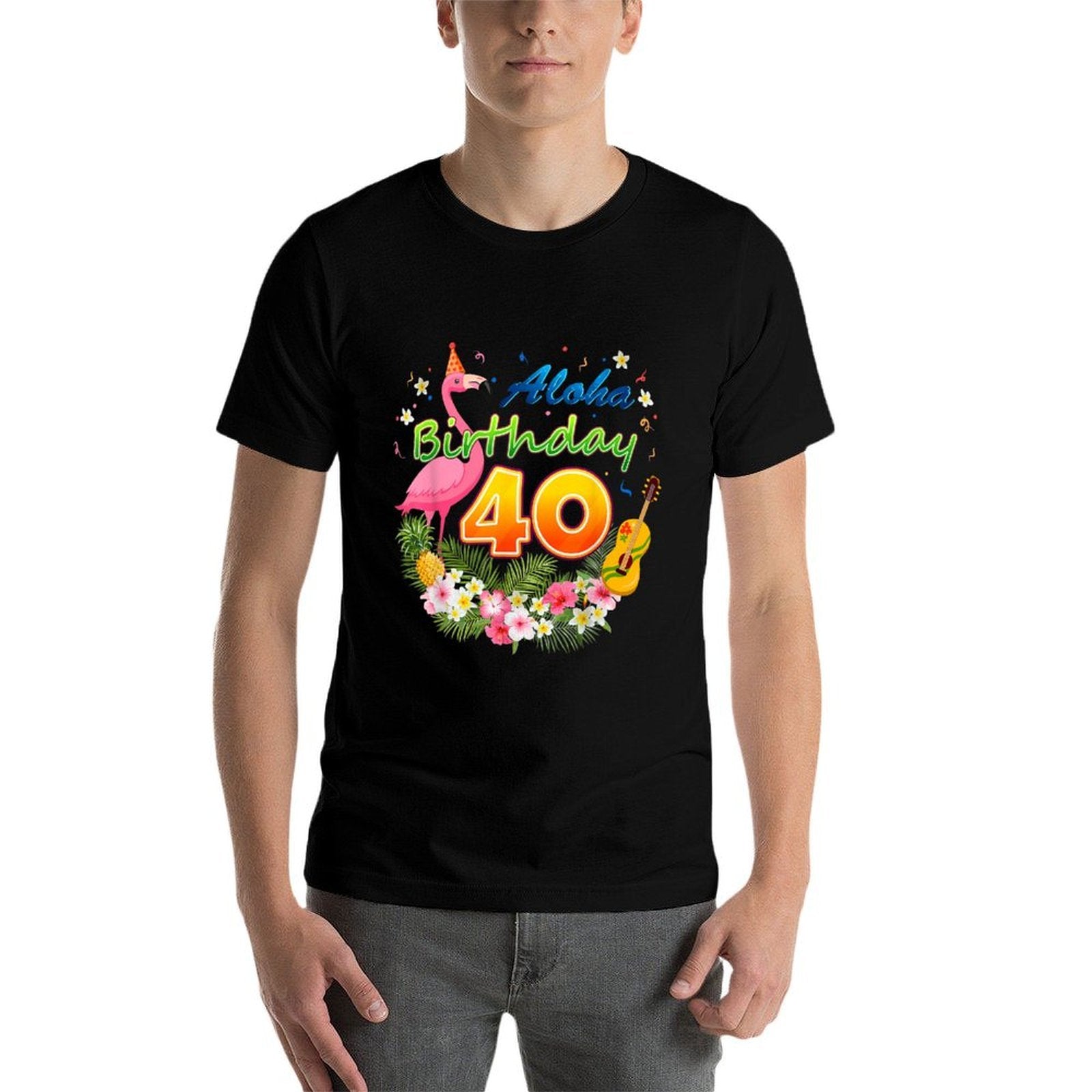 Aloha Hawaii 40 Year Old Birthday Awesome Flamingo 40th  Cotton T-Shirt