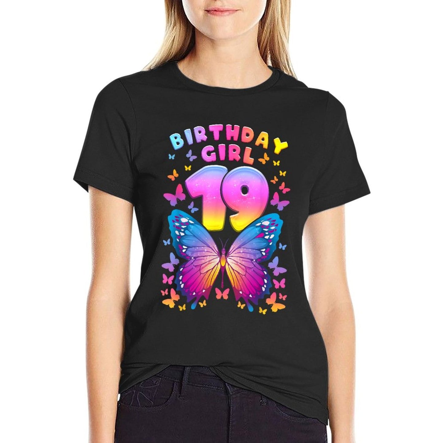19th Birthday, Girl 19 Years, Butterfly, Number 19 Eco-friendly Material T-Shirt