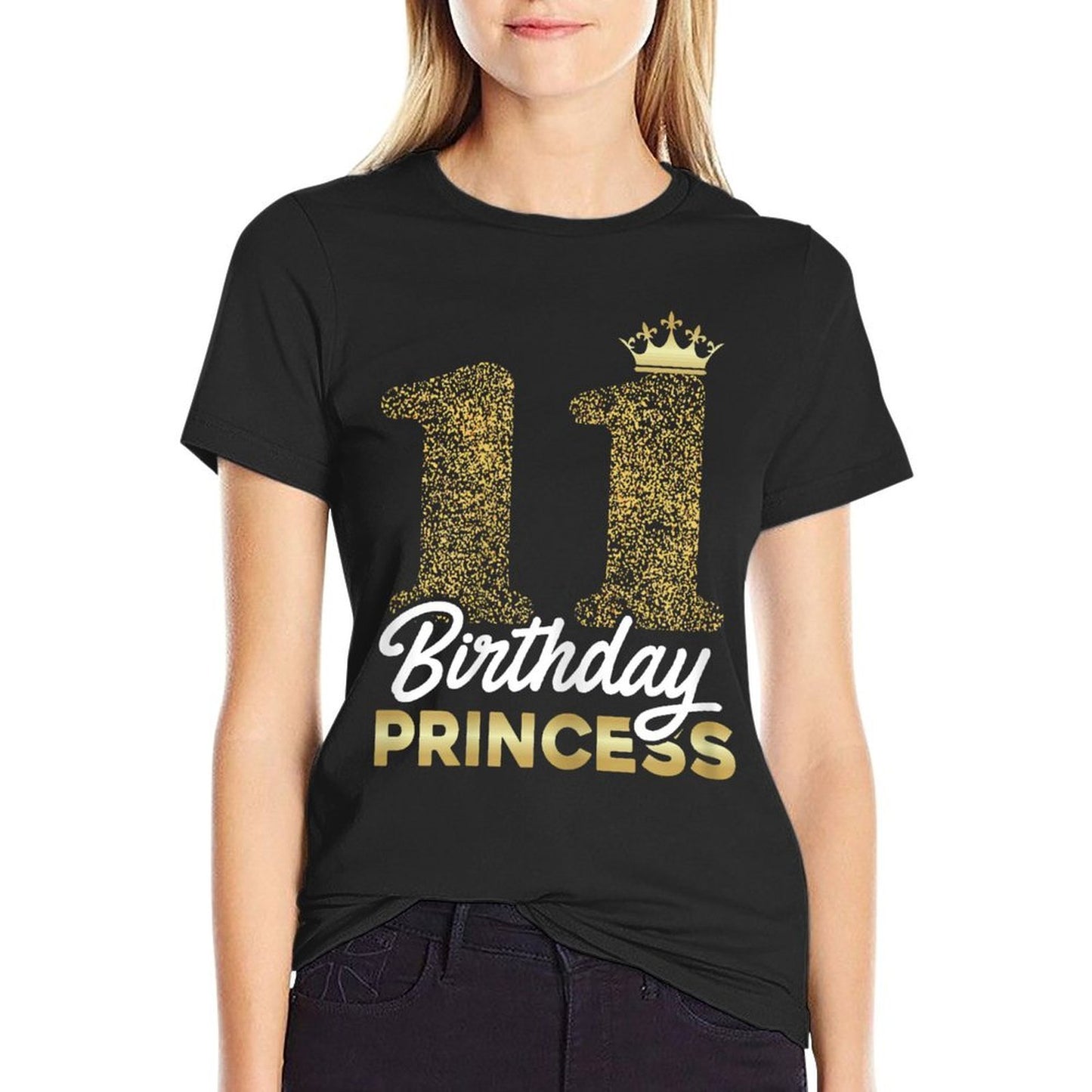 11th Birthday Girl Princess Cute Retro Crown 11 Years Old Cotton T-Shirt
