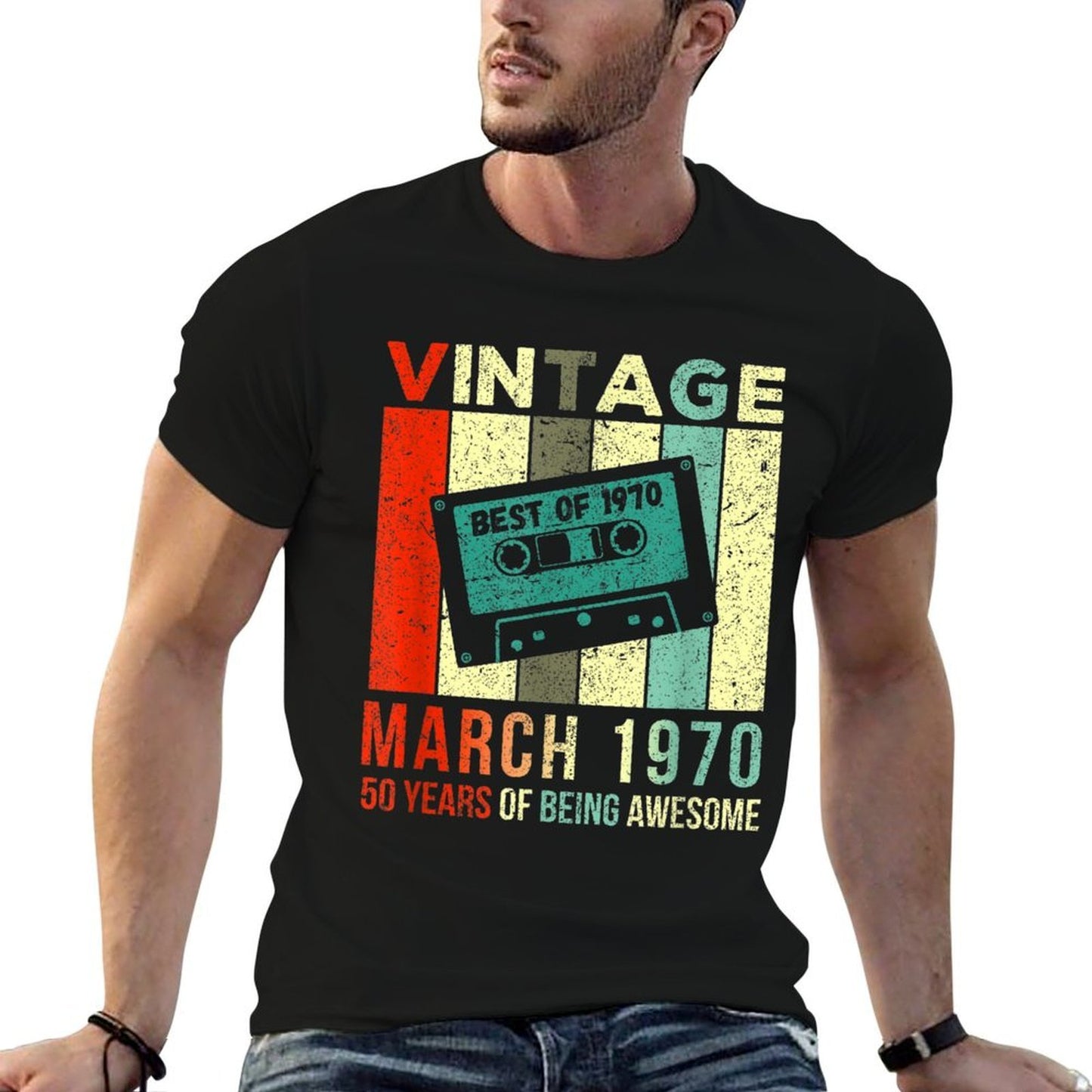 Vintage March 1970 50 Years of Being Awesome 50th Birthday Oversized Silhouette T-Shirt