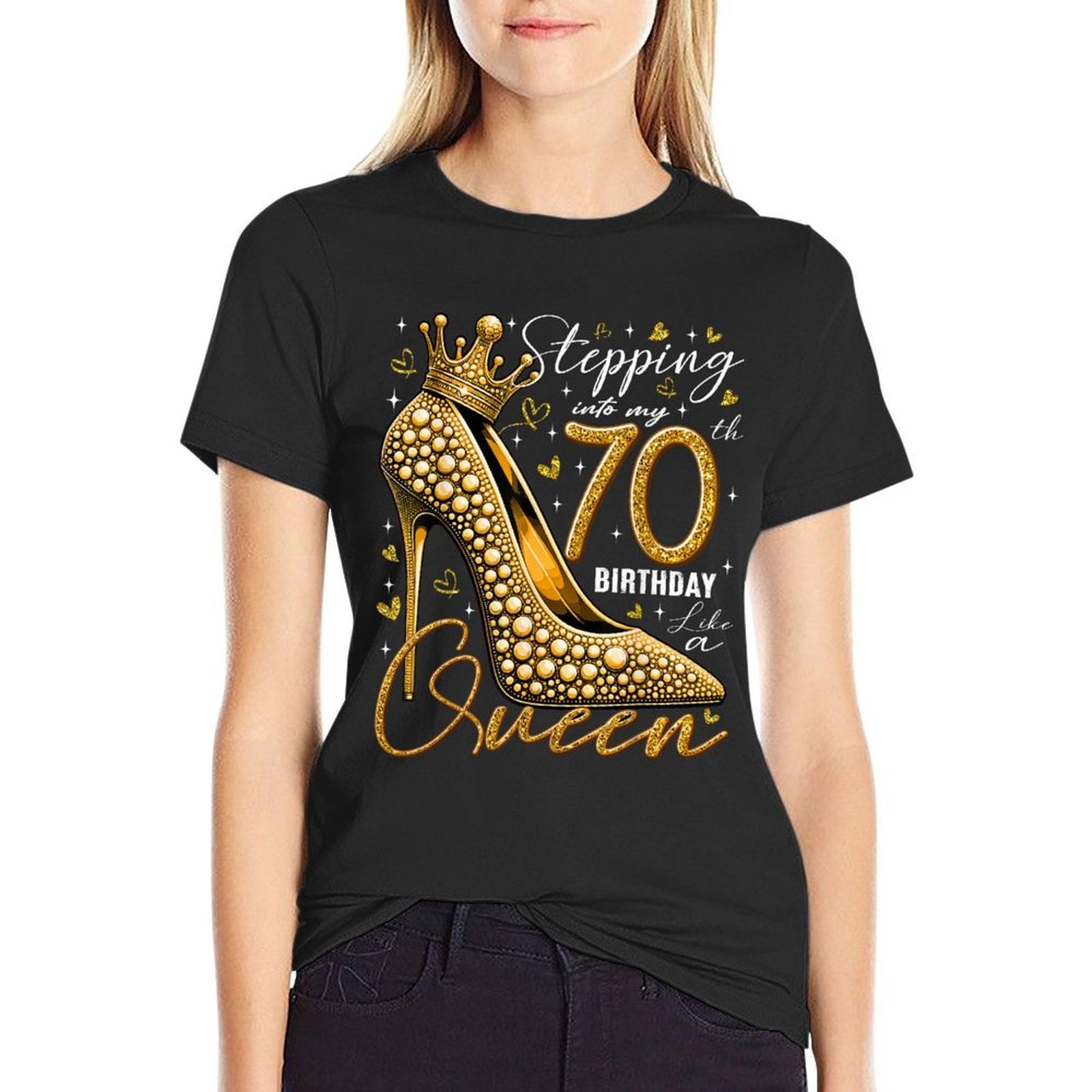 70 Year Old Gifts High Heels Stepping Into My 70th Birthday  Rolled Sleeves T-Shirt