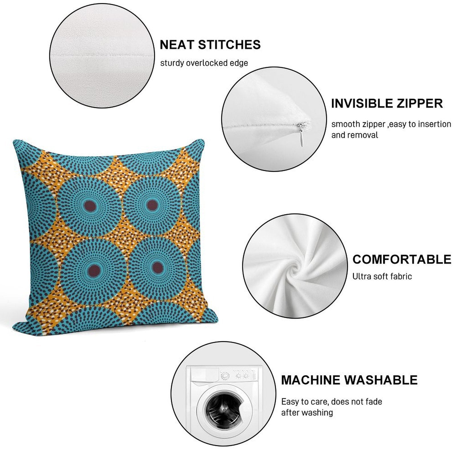 African Fabrics - Wax #3 Soft Warmth Comfort Throw Pillow
