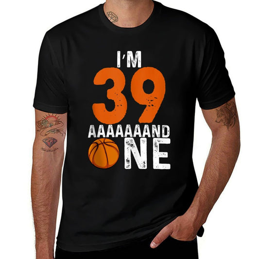 40th Birthday Funny Basketball Birthday Fortieth  Ribbed Collar T-Shirt