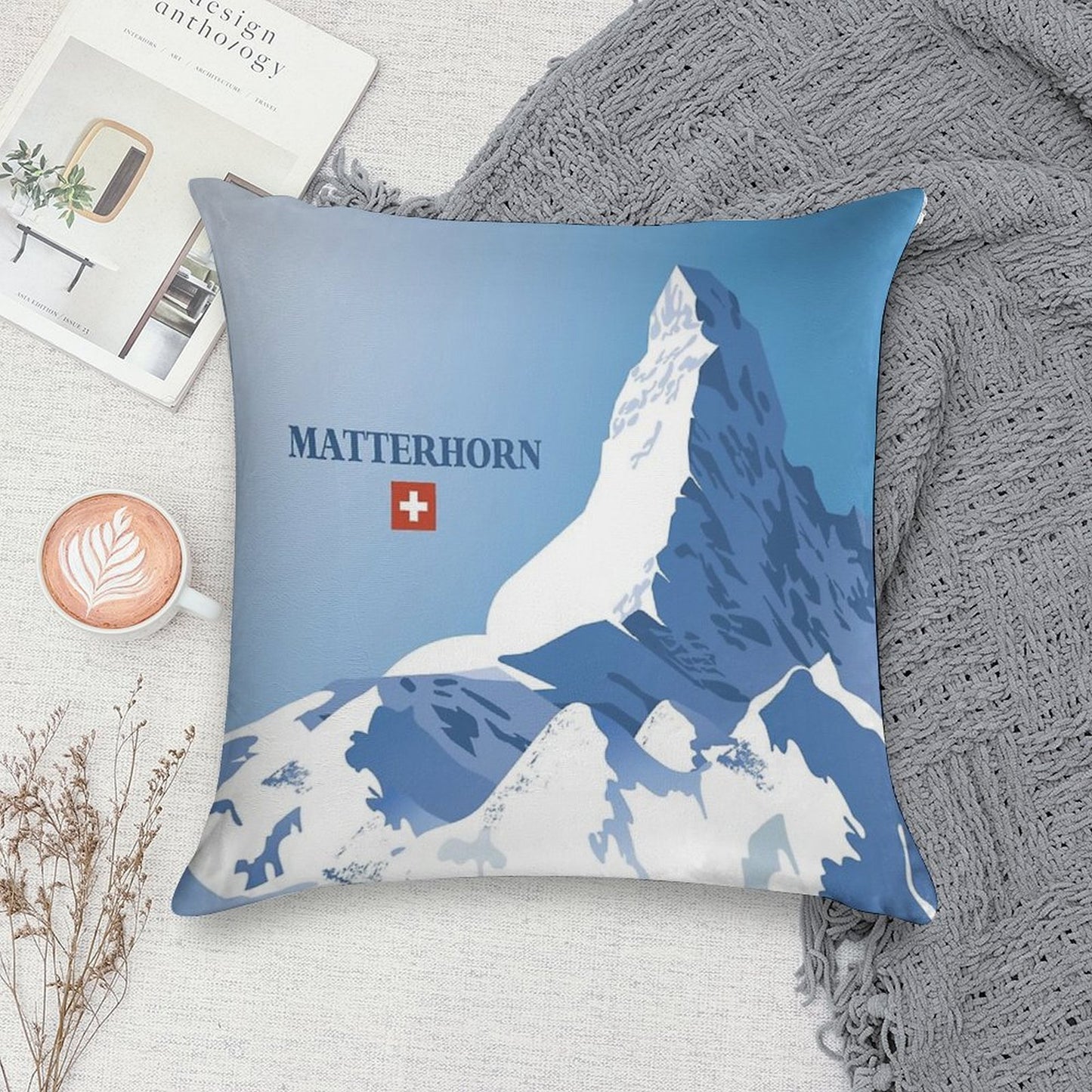 Matterhorn,Zermatt,Switzerland,Ski Poster Soft Anti-Pilling Throw Pillow