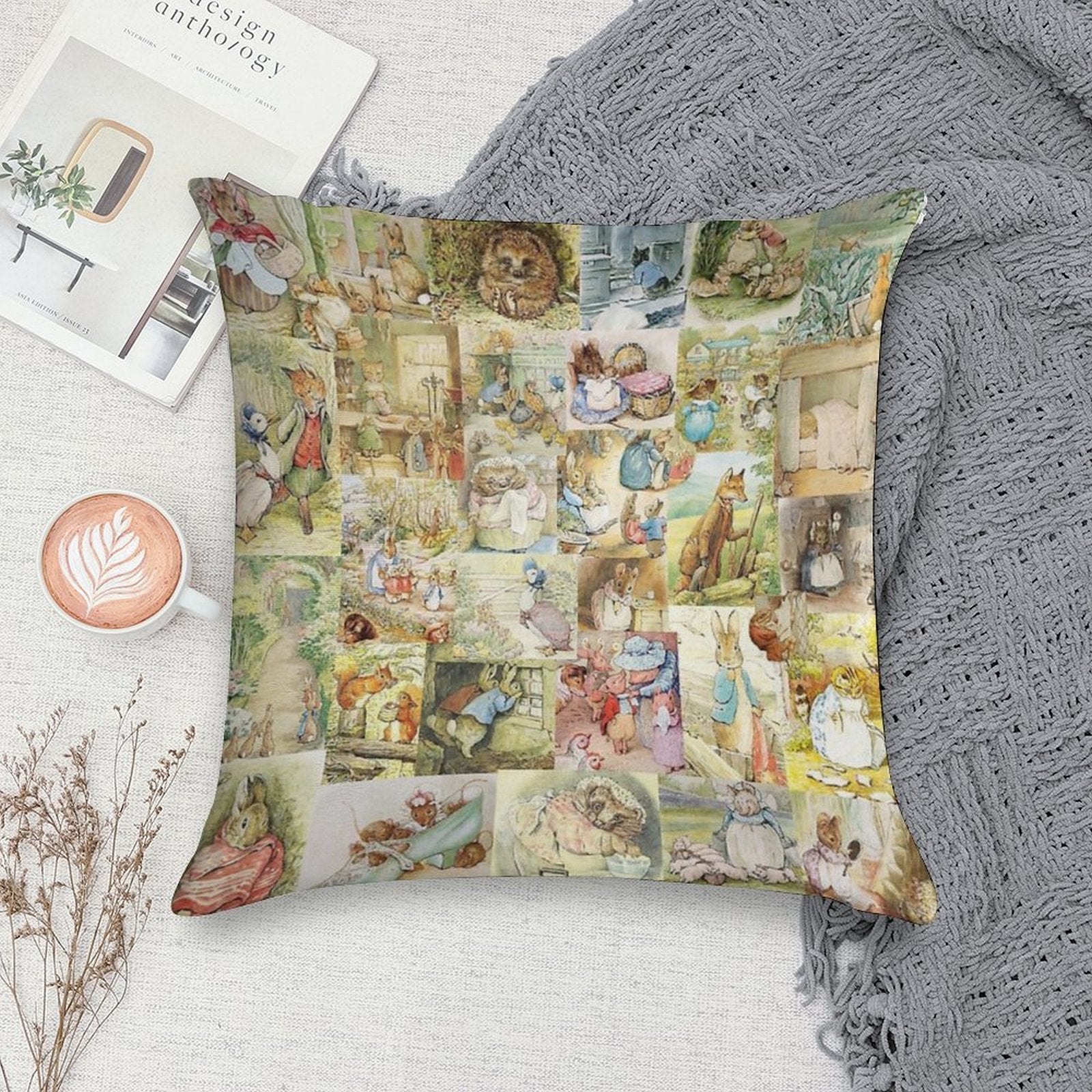 Beatrix Potter Collage Soft Washable Throw Pillow