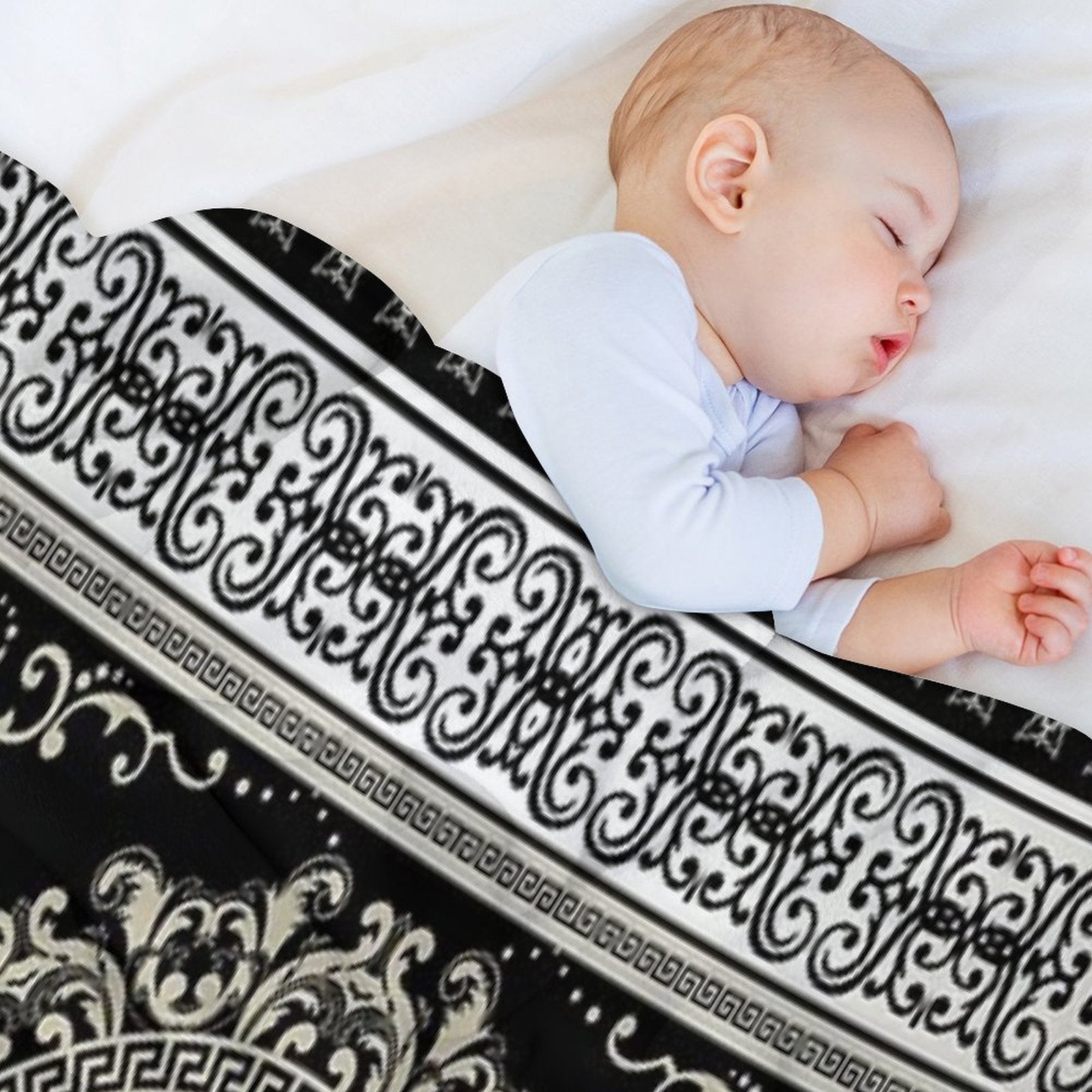 Ornate Greek Key Medallion Khaki And Black Durable Throw Blanket