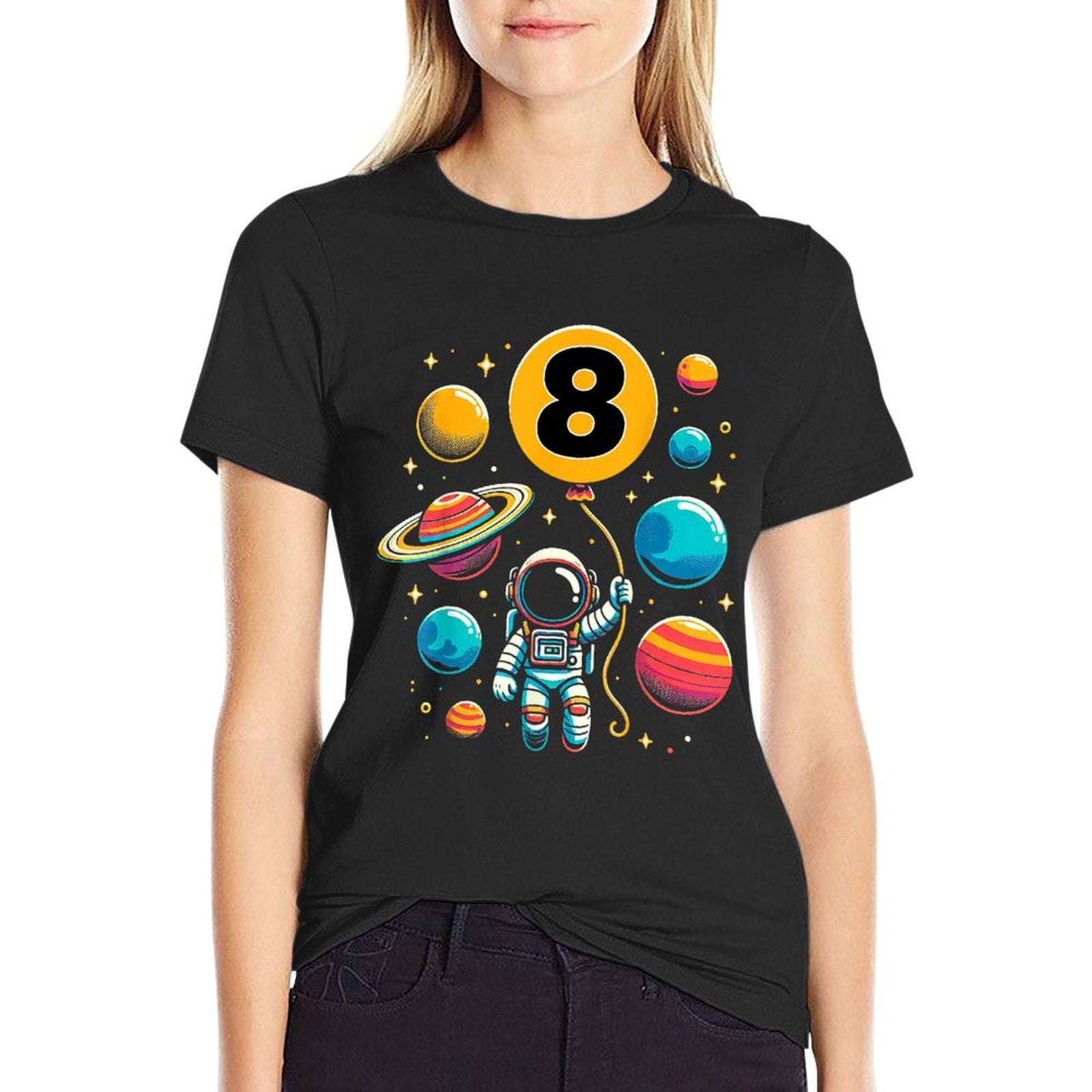 8th Birthday Astronaut Space Planets Eight Years Old  Cotton T-Shirt