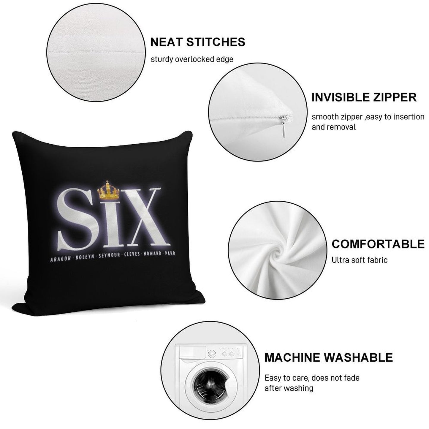 Six The Musical Logo Soft Bedroom Essential Throw Pillow