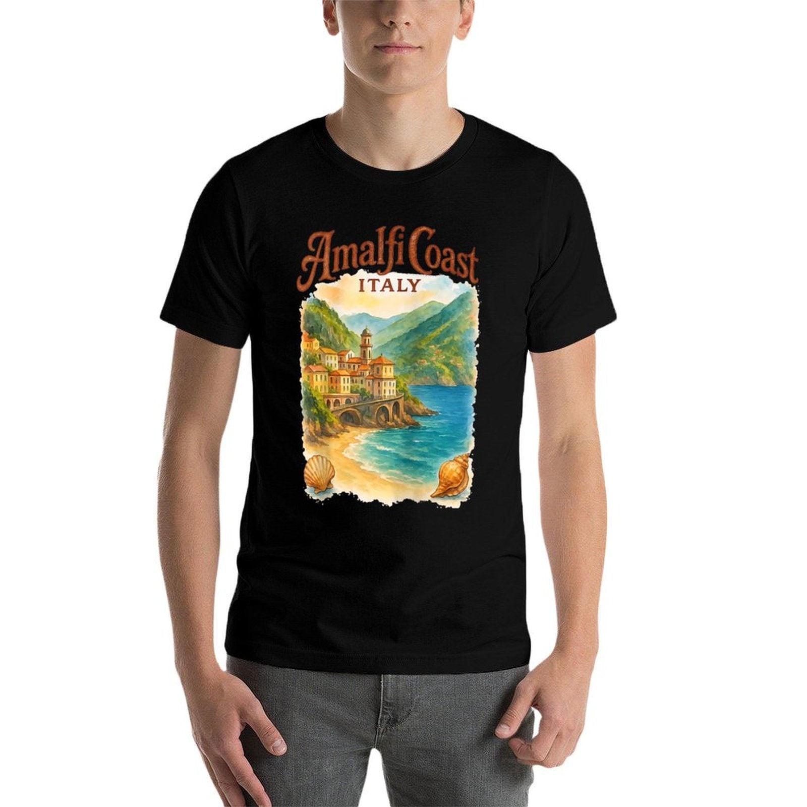 Amalfi Coast Italy Shelling Beach Vacation Traveller Raglan Baseball  Polyester Blend T-Shirt