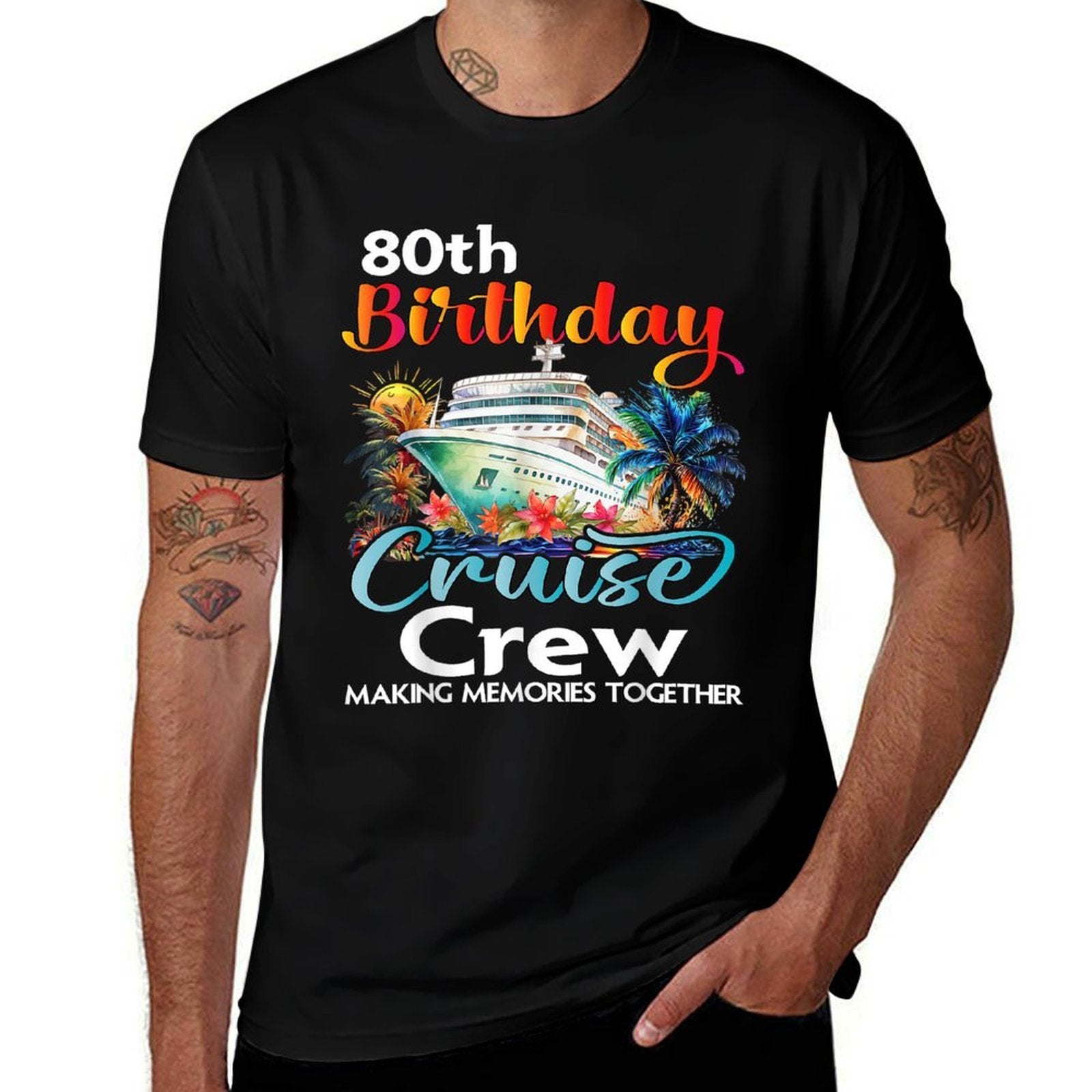 80th Birthday Cruise Crew Friends Family Vacation Matching  Eco-friendly Material T-Shirt